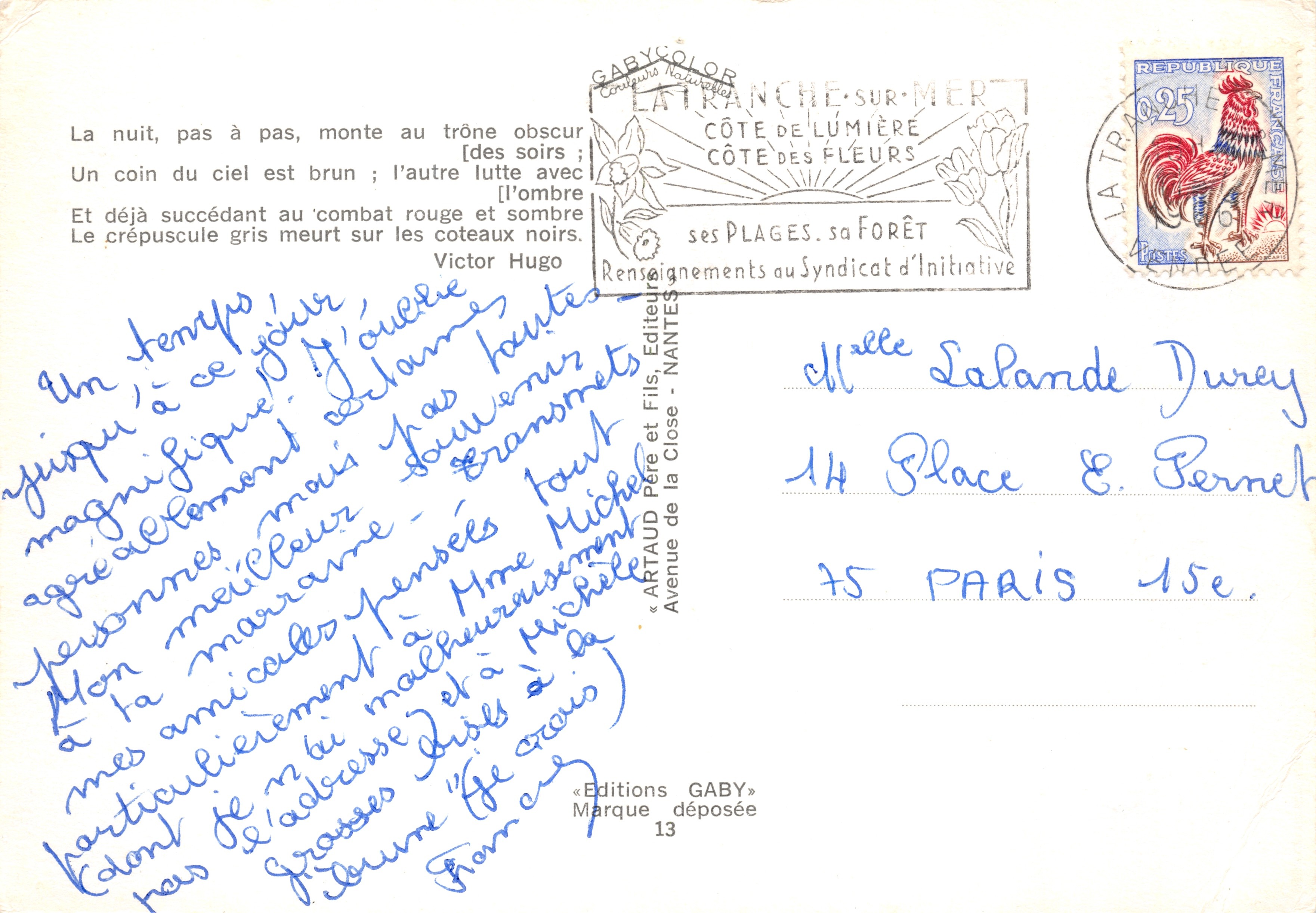 Küste des Lichts — Blütenküste — Ansicht des Sonnenuntergangs am Meer, Verlag ARTAUD Père et Fils, Nantes, Nr. 13 — Rückseite