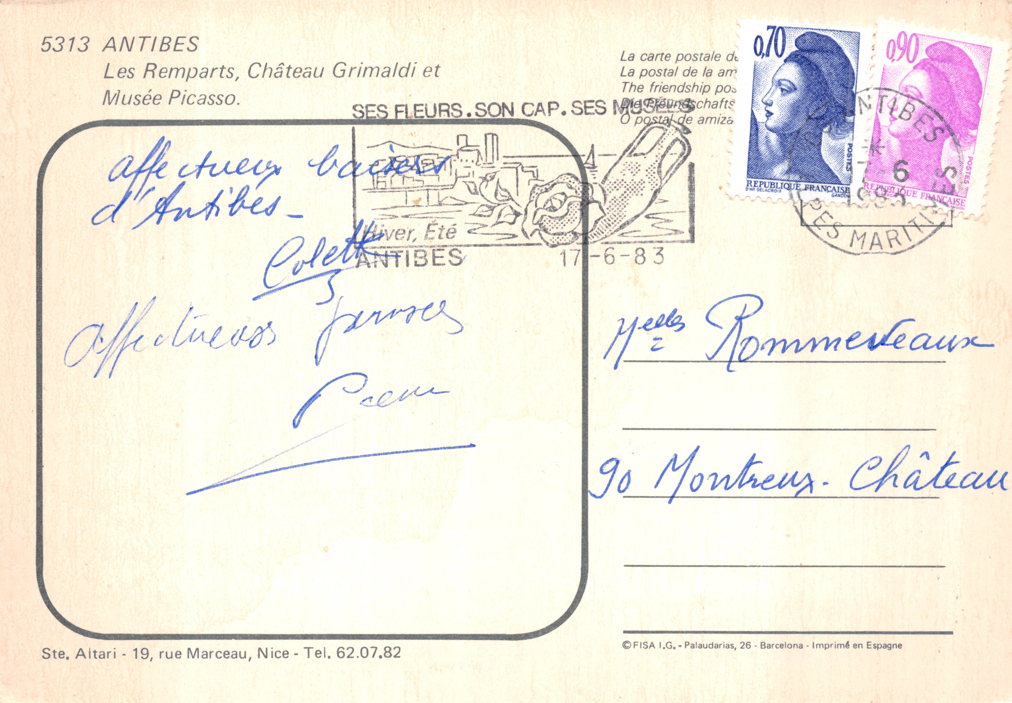 Antibes — I Muri, Castello Grimaldi e Museo Picasso — Stampa in Spagna, n° 5313 — Verso