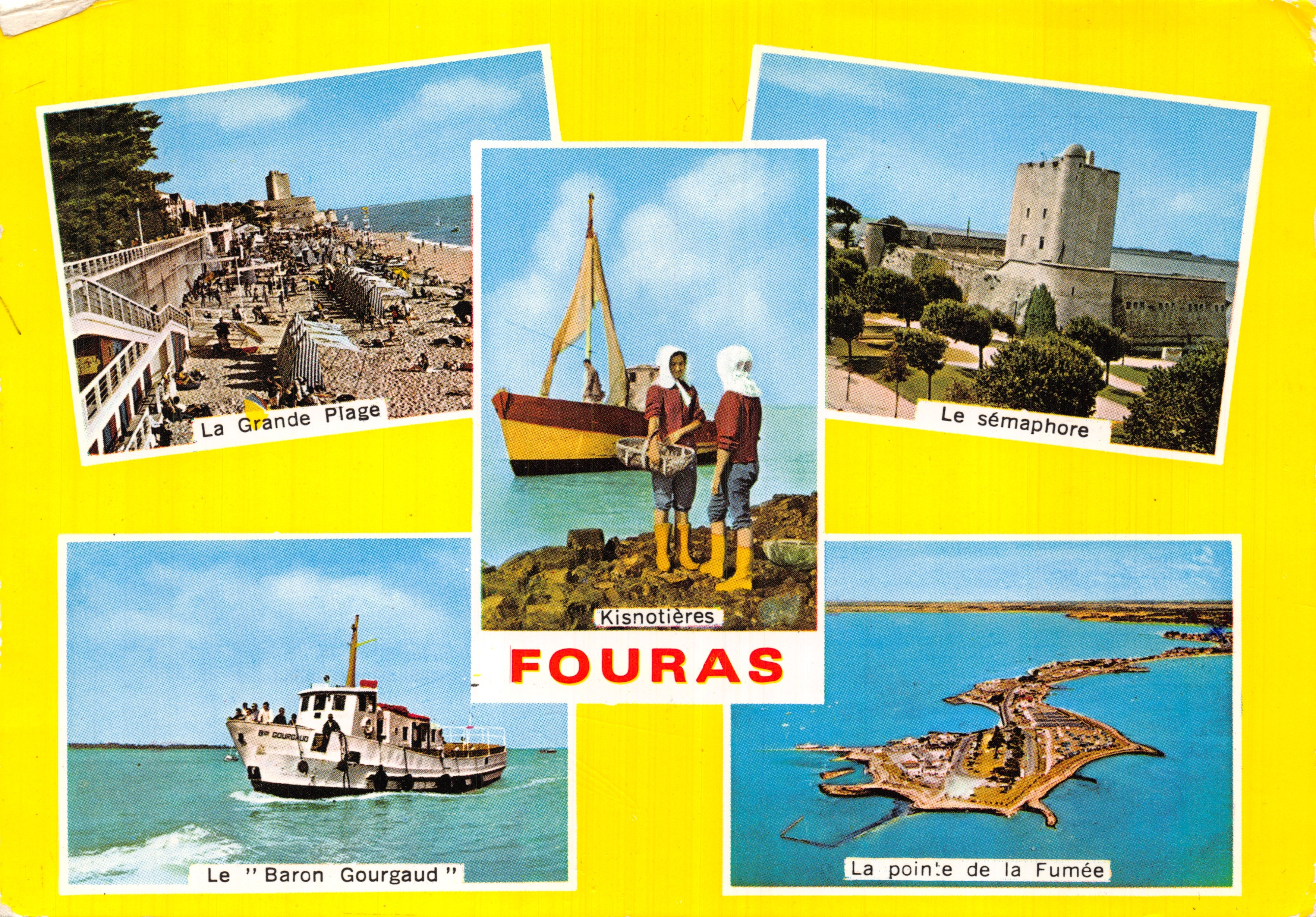 Fouras — panoramisch uitzicht met La Grande Plage, Le Sémaphore, Le 'Baron Gourgaud' en La Pointe de la Fumée — uitgever Couleurs Naturelles