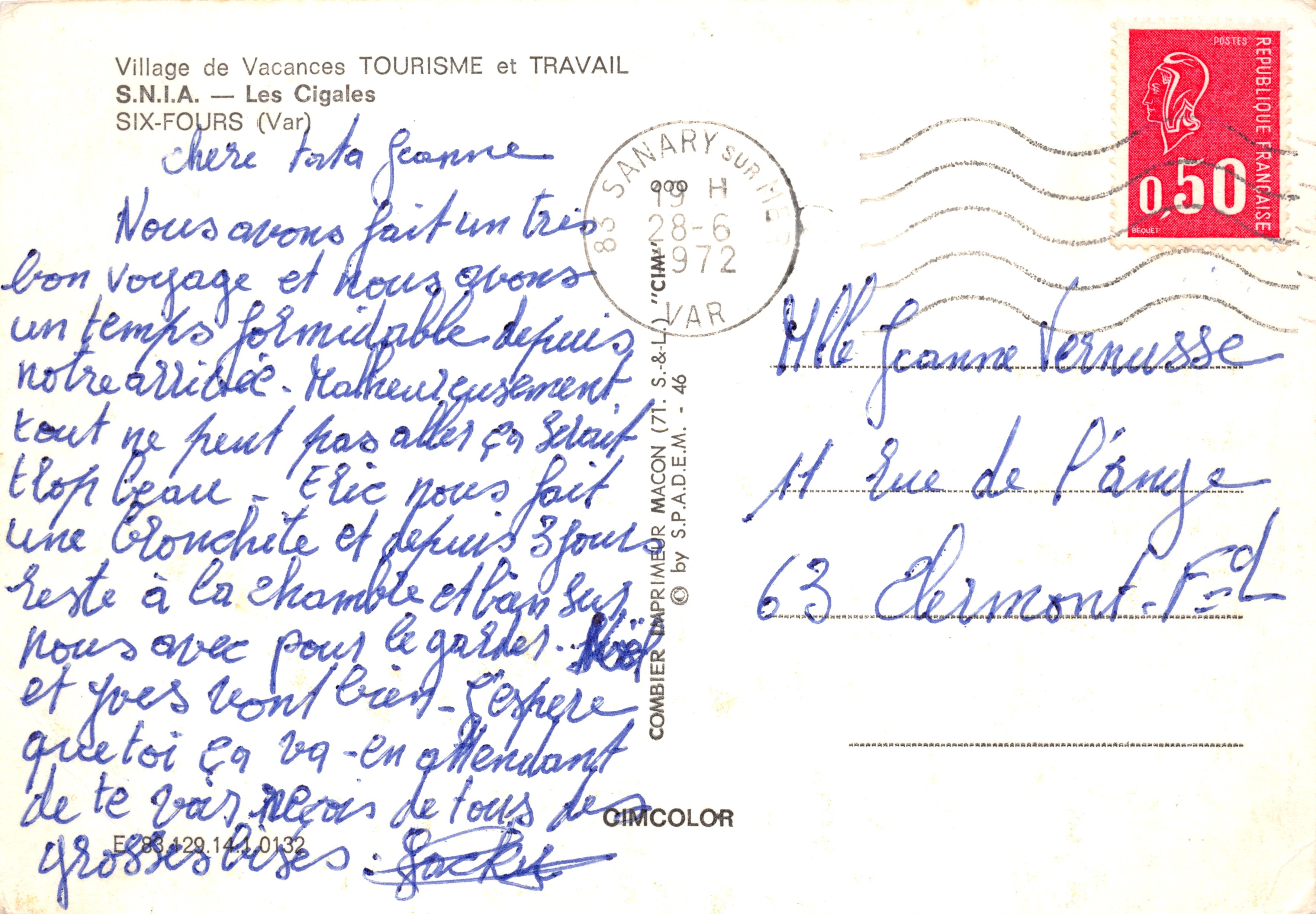 Villaggio di Vacanza S.N.I.A. — Les Cigales — Six-Fours (Var) — editore CIMCOLOR — Verso