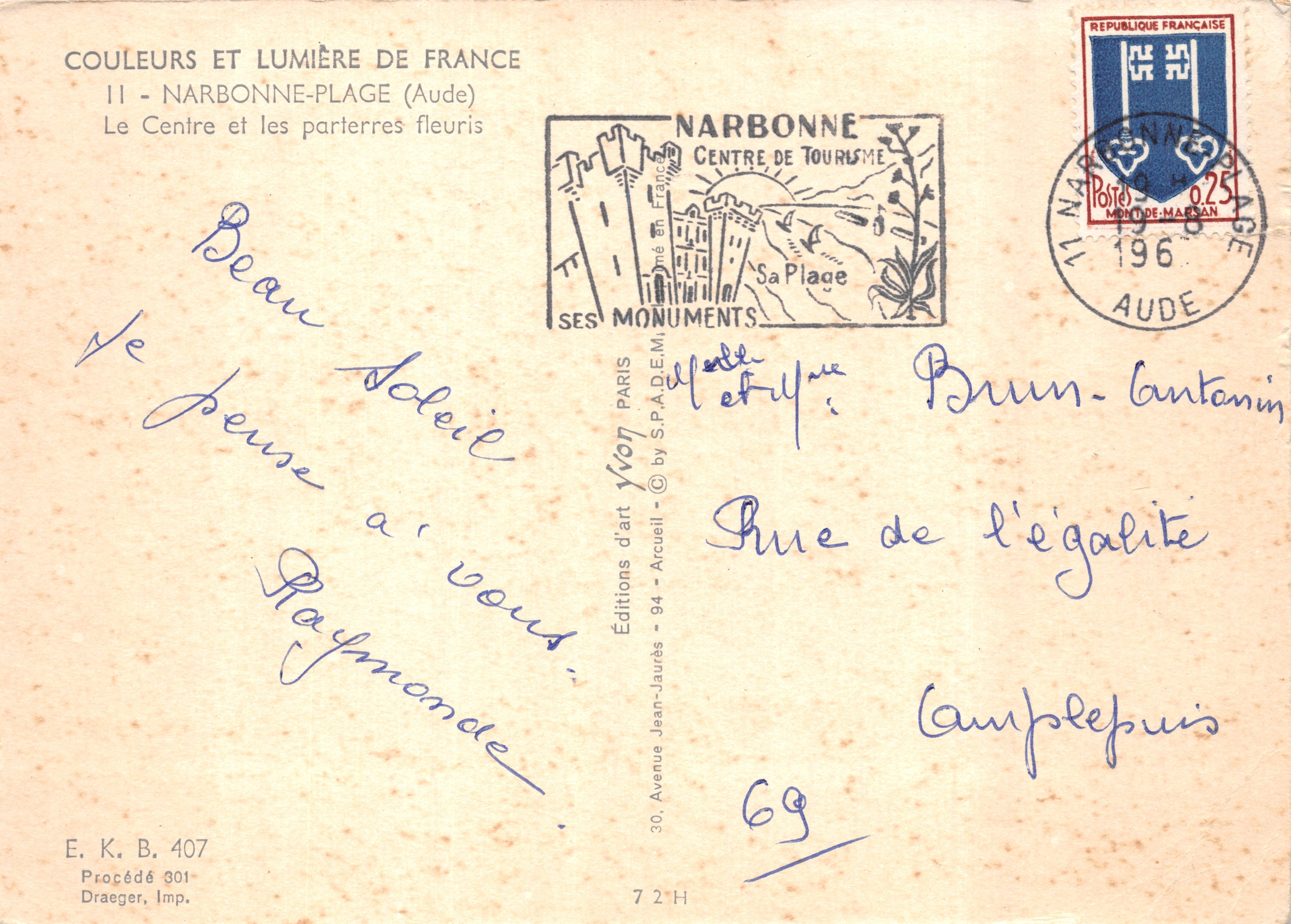 Narbonne-Plage — centre et parterres fleuris — Éditions d'art Yvion — Reverso