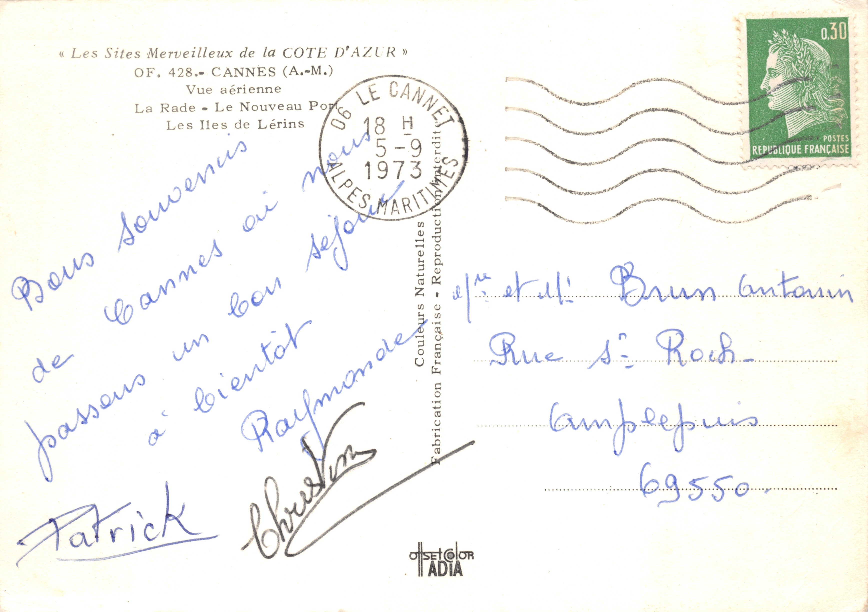 Cannes — Vue aérienne de la Rade et des Îles de Lérins — OF. 428. Cannes (A.-M.) — Reverso