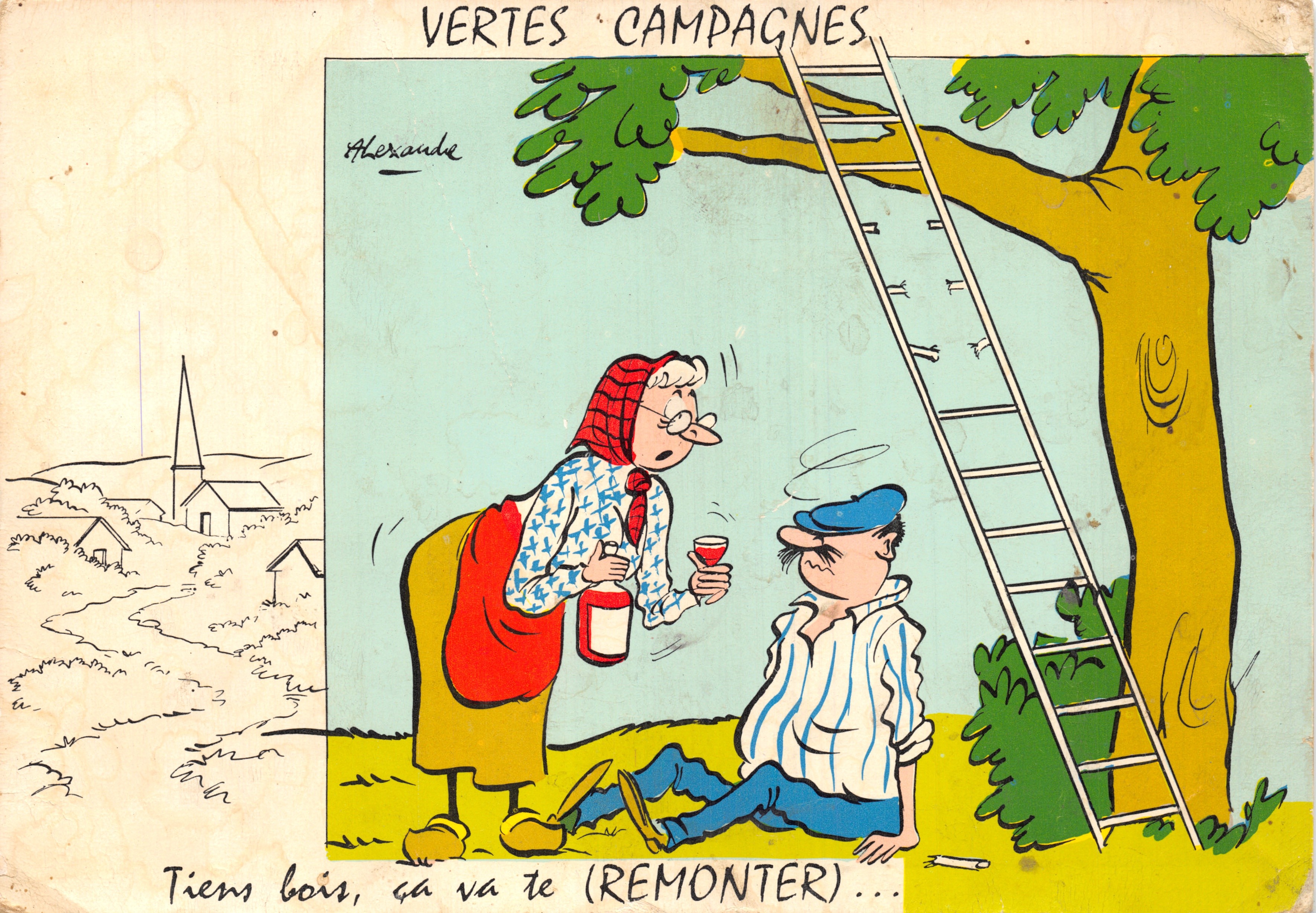 Vertes Campagnes — scène de campagne avec femme et homme près d'un arbre — éditeur Alexandre