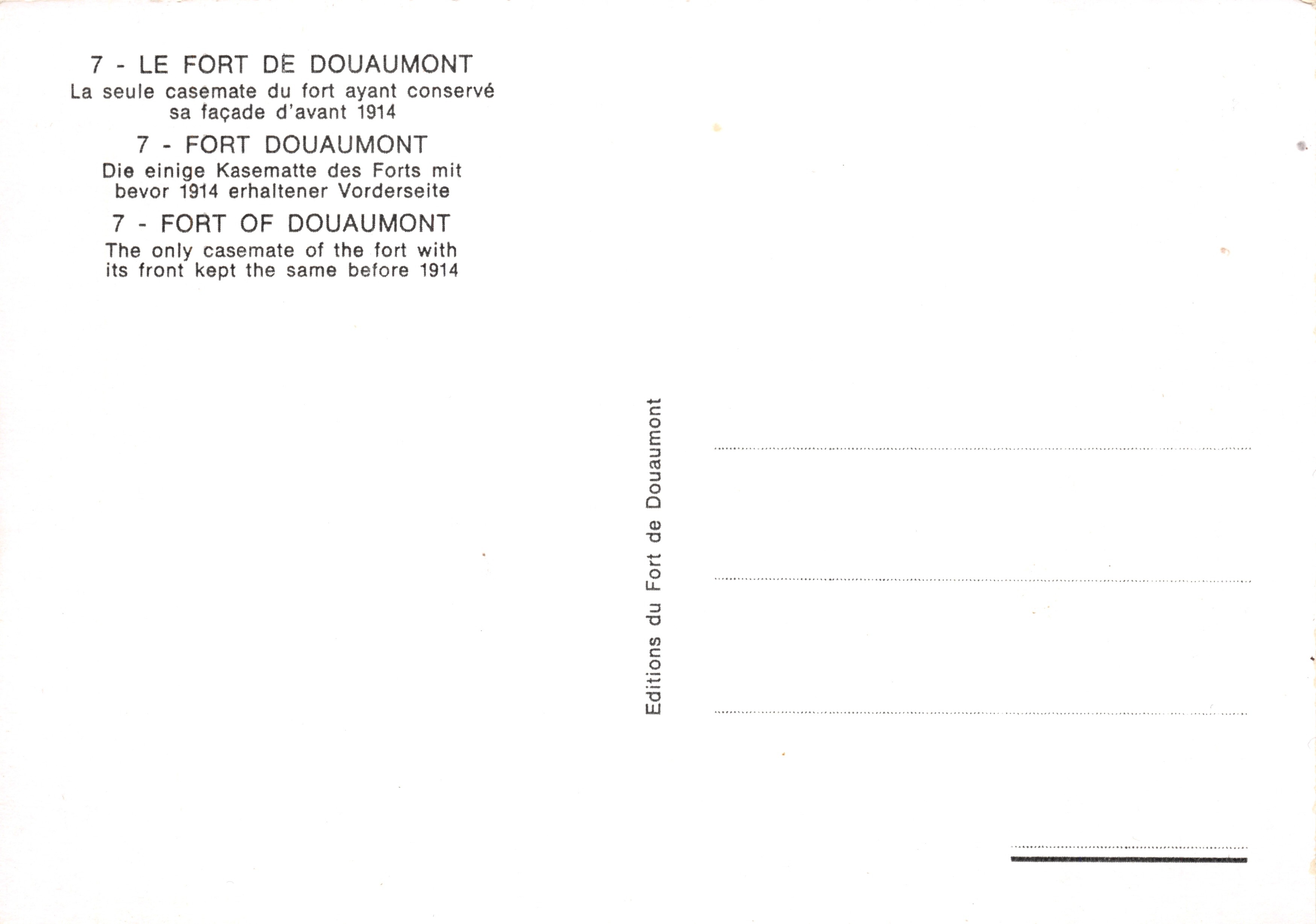 Fort de Douaumont — Casemate conservada antes de 1914 — Editions du Fort de Douaumont n°7 — Reverso