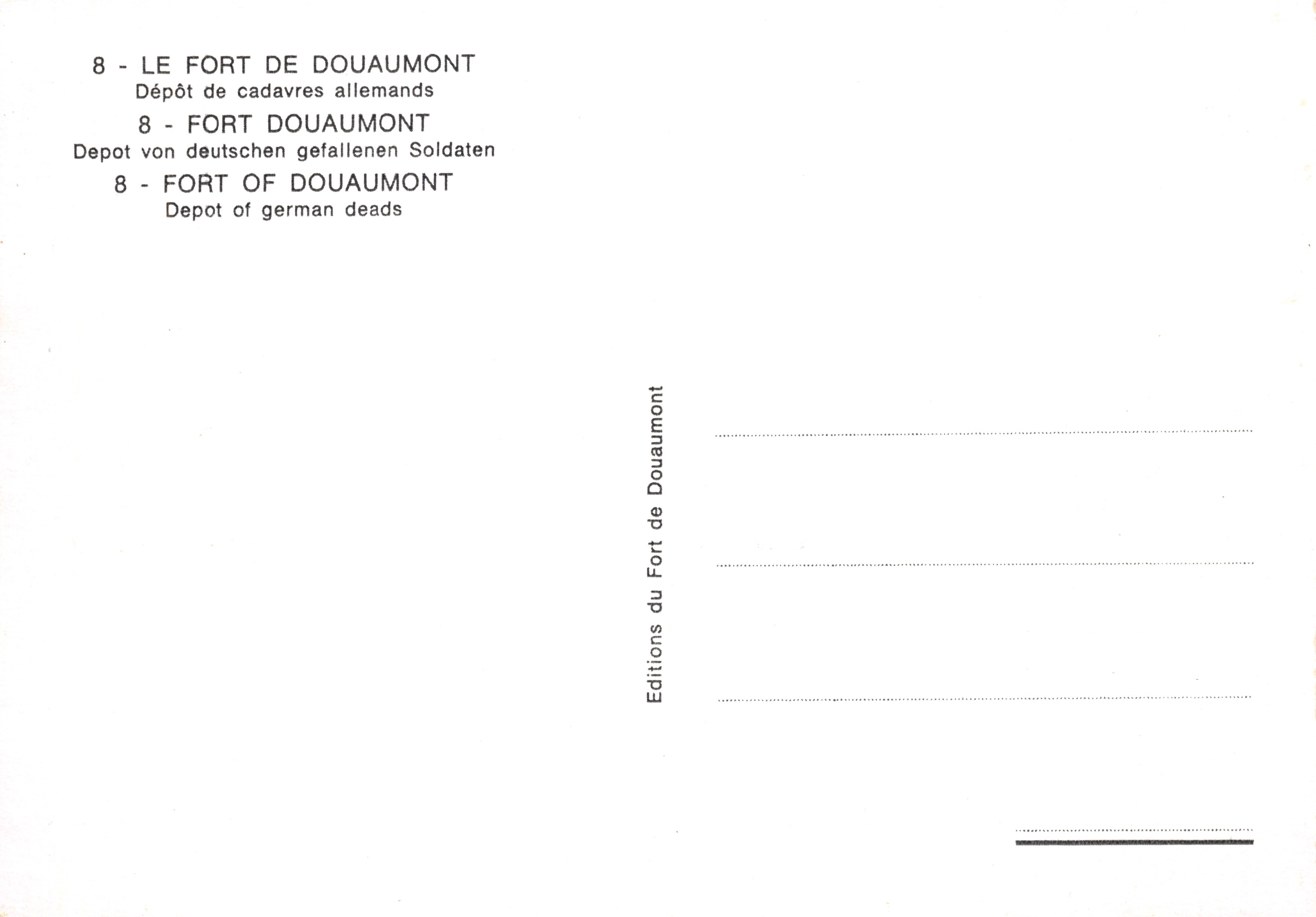 Tunnel commemorativo — Deposito di soldati tedeschi — Editions du Fort de Douaumont — Verso