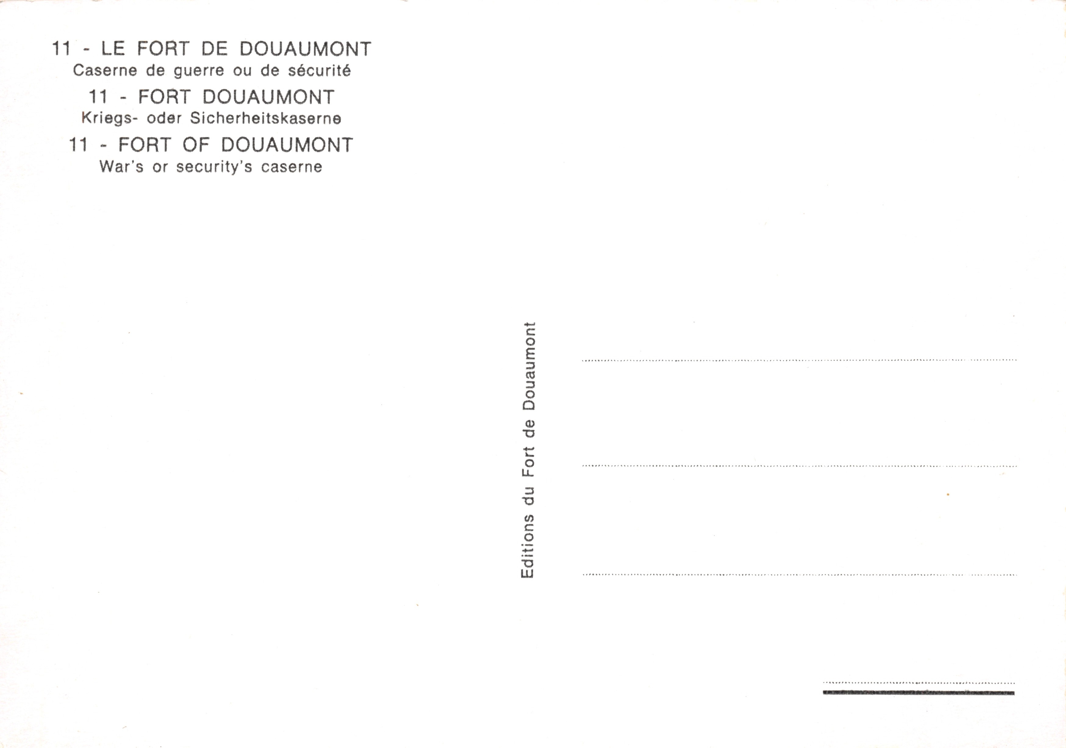 Fort Douaumont — Kazerne voor oorlog- of veiligheidsdienst — Éditions du Fort de Douaumont n°11 — Achterkant