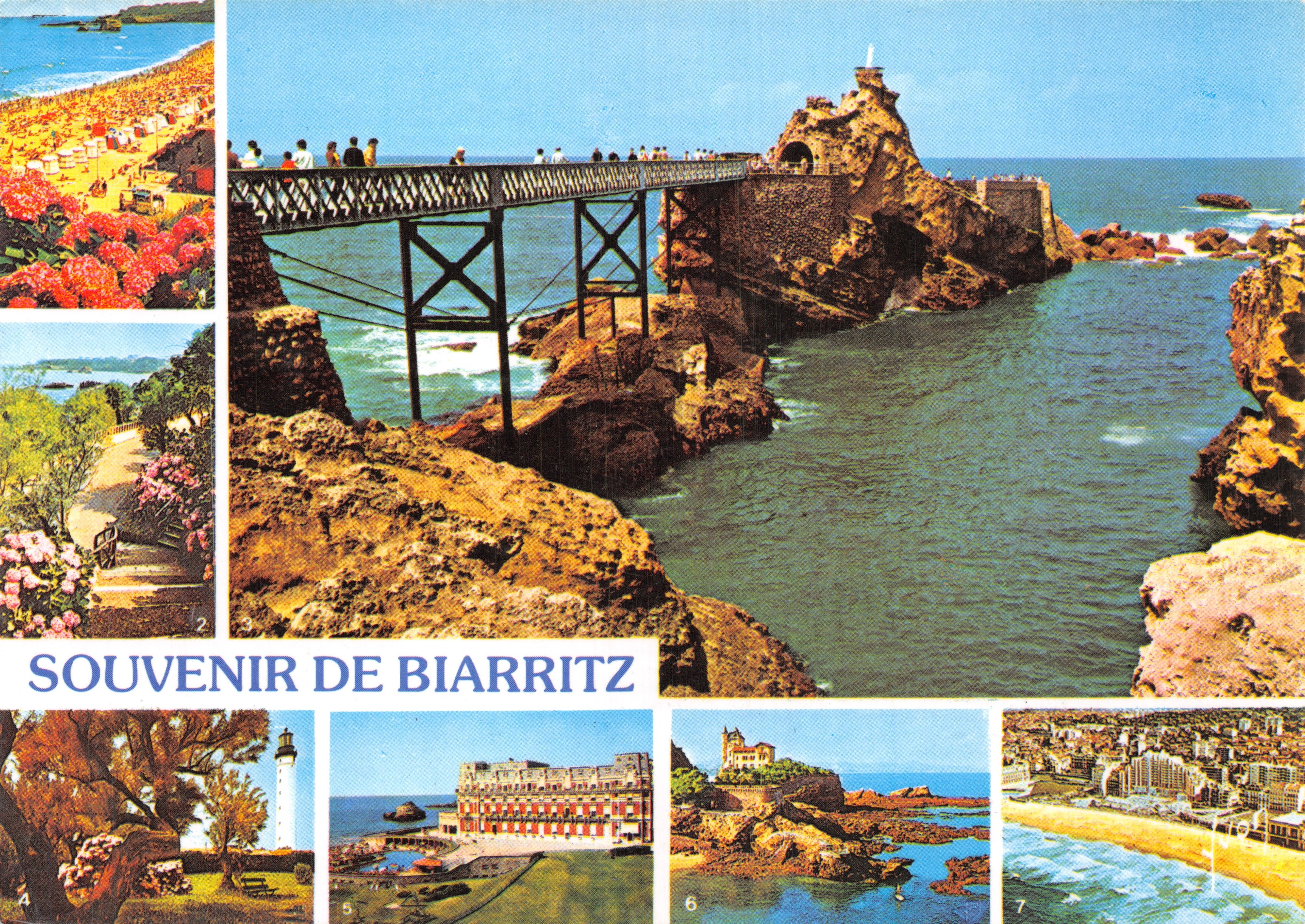Biarritz — uitzicht op de Rocher de la Vierge en de Grande Plage — Souvenir de Biarritz, uitgegeven door S.P.A.D.E.M