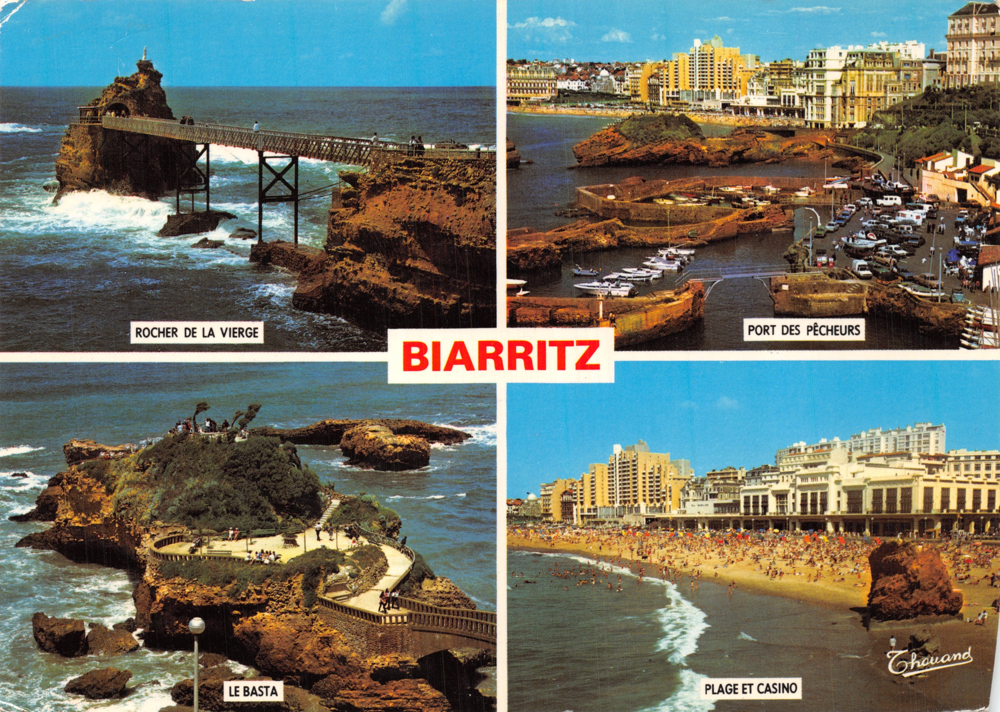 Biarritz — Roca de la Virgen, Puerto de los Pescadores, Le Basta, Playa y Casino — editor Chouand