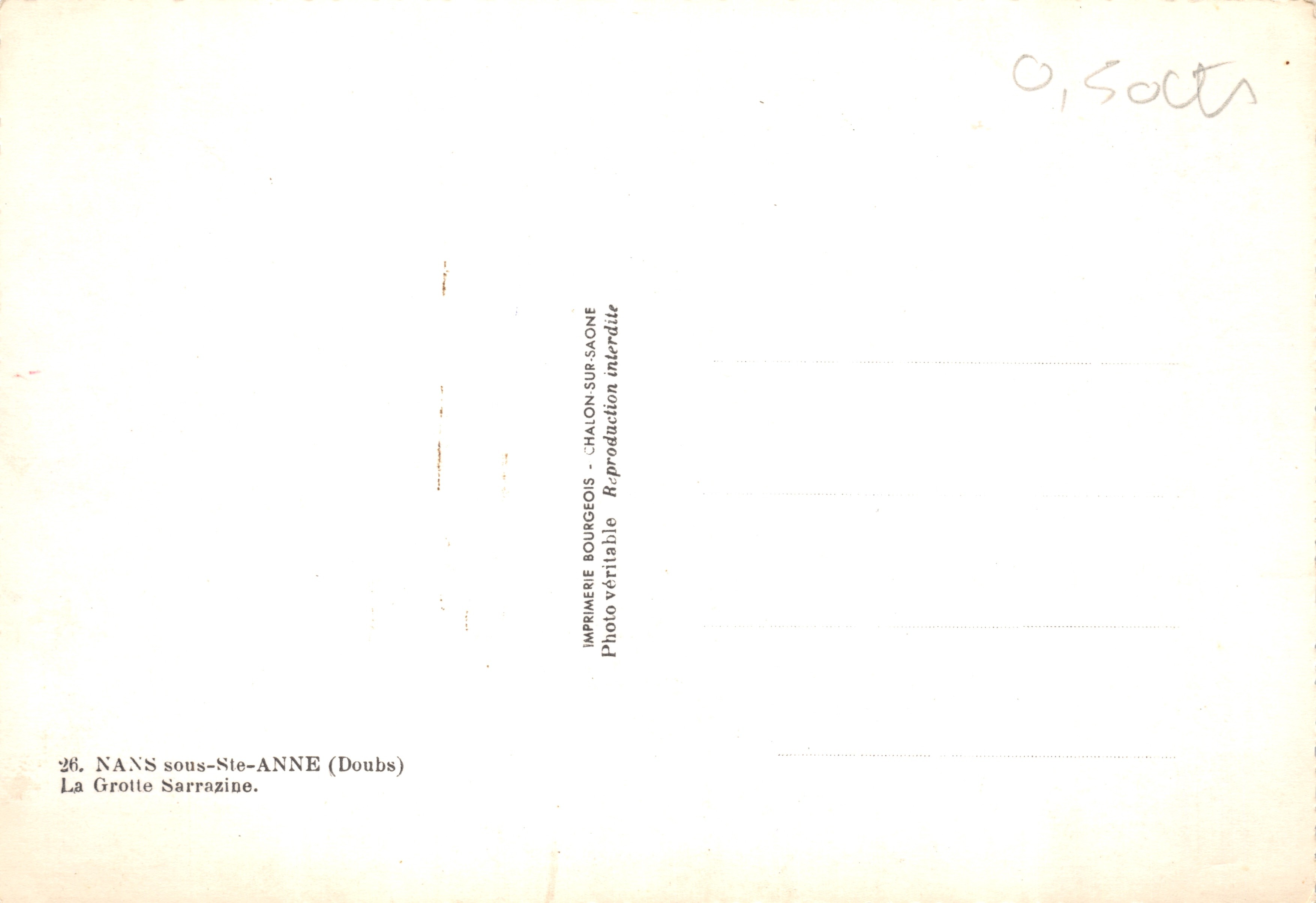 De Sarrazine-grot — Nans-sous-Sainte-Anne (Doubs) — Drukkerij Bourgeois, Chalon-sur-Saône — Achterkant