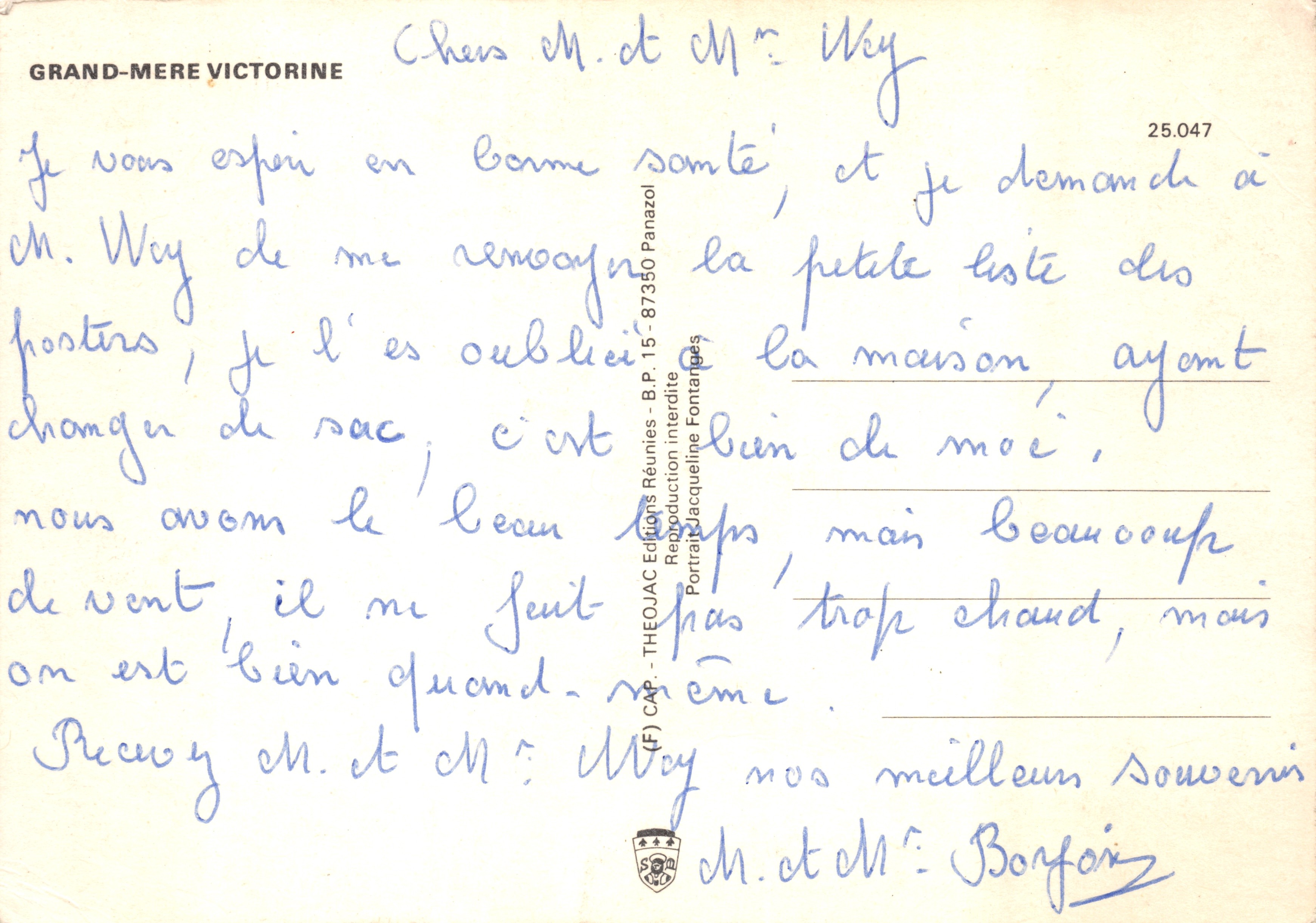 Portret van Grand-Mère Victorine — olieverf — uitgever ThéoJAC Éditions Réunies — Achterkant