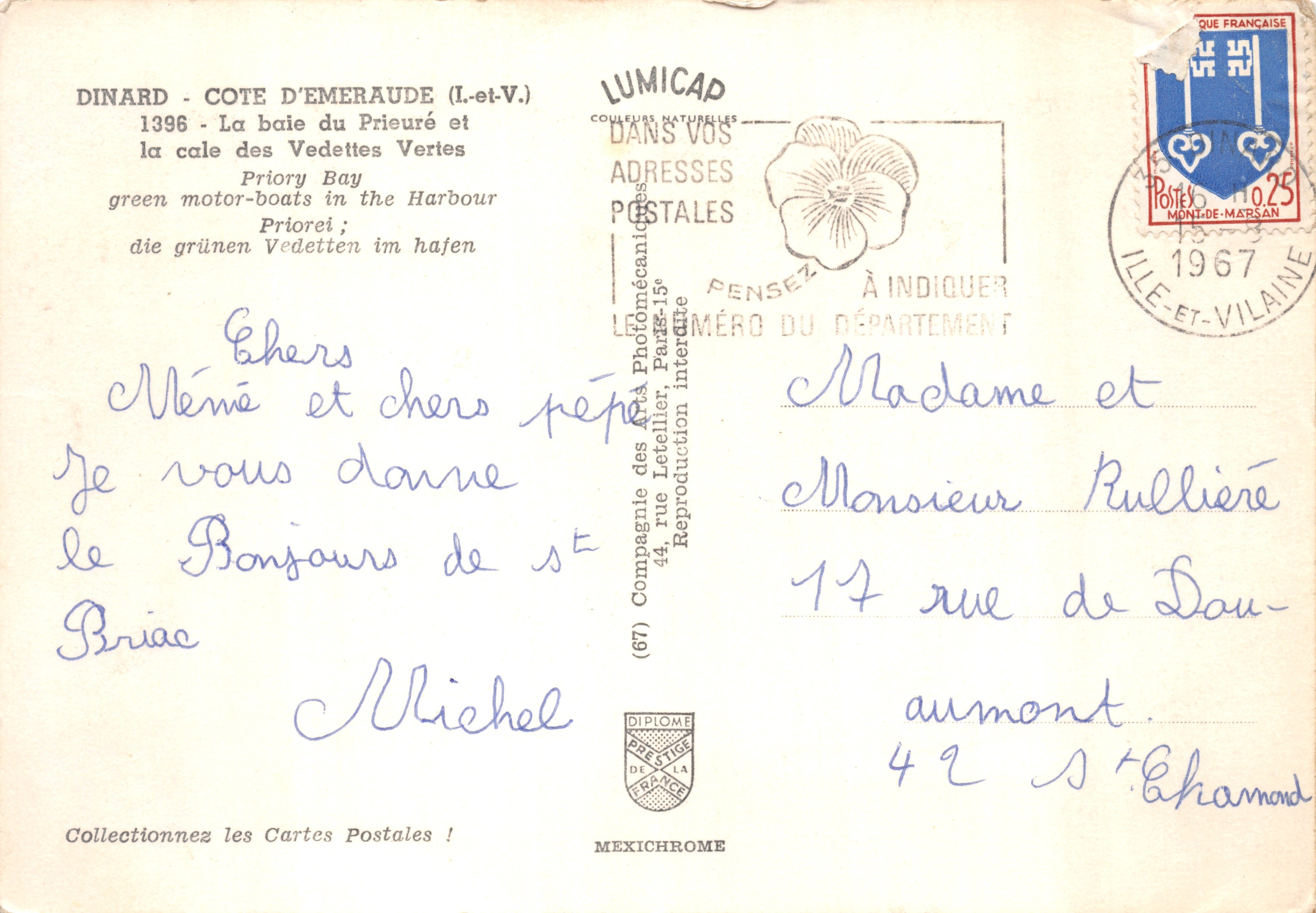Dinard - Côte d'Émeraude — die Bucht des Priorats und der Vedettes-Anlegeplatz, Blick von einem bewachsenen Vorsprung — Verlag IRIS — Rückseite