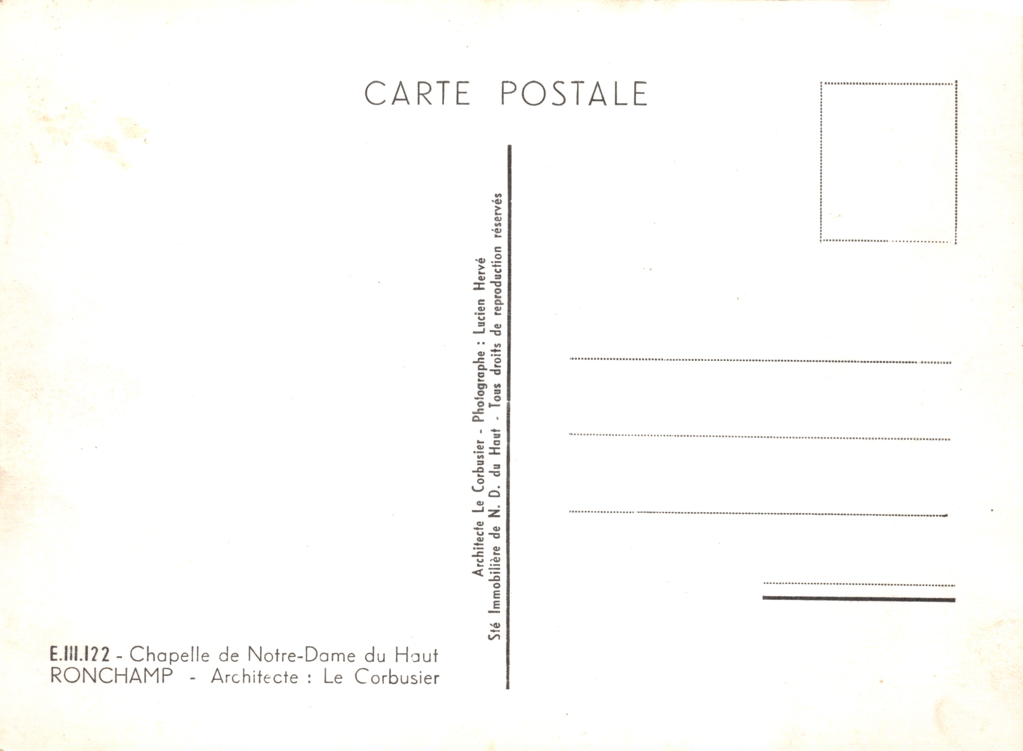Capilla de Notre-Dame du Haut — Ronchamp — Arquitecto: Le Corbusier — Reverso