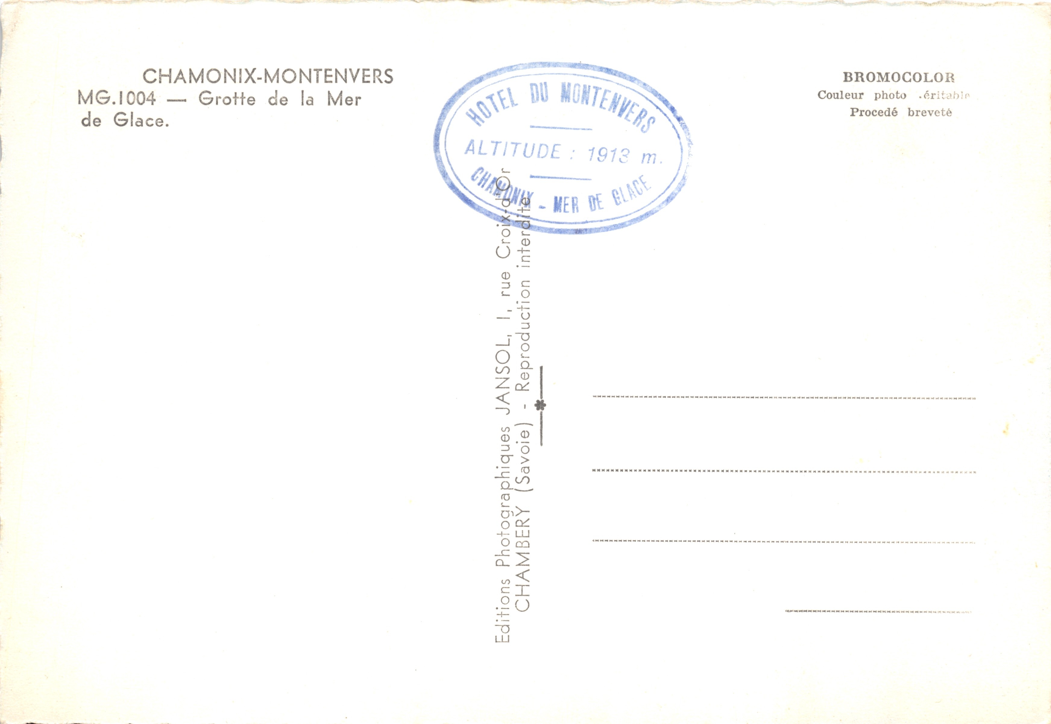 Chamonix-Montenvers — Grotte de la Mer de Glace — uitgever: Editions Photographiques Jansol — Achterkant