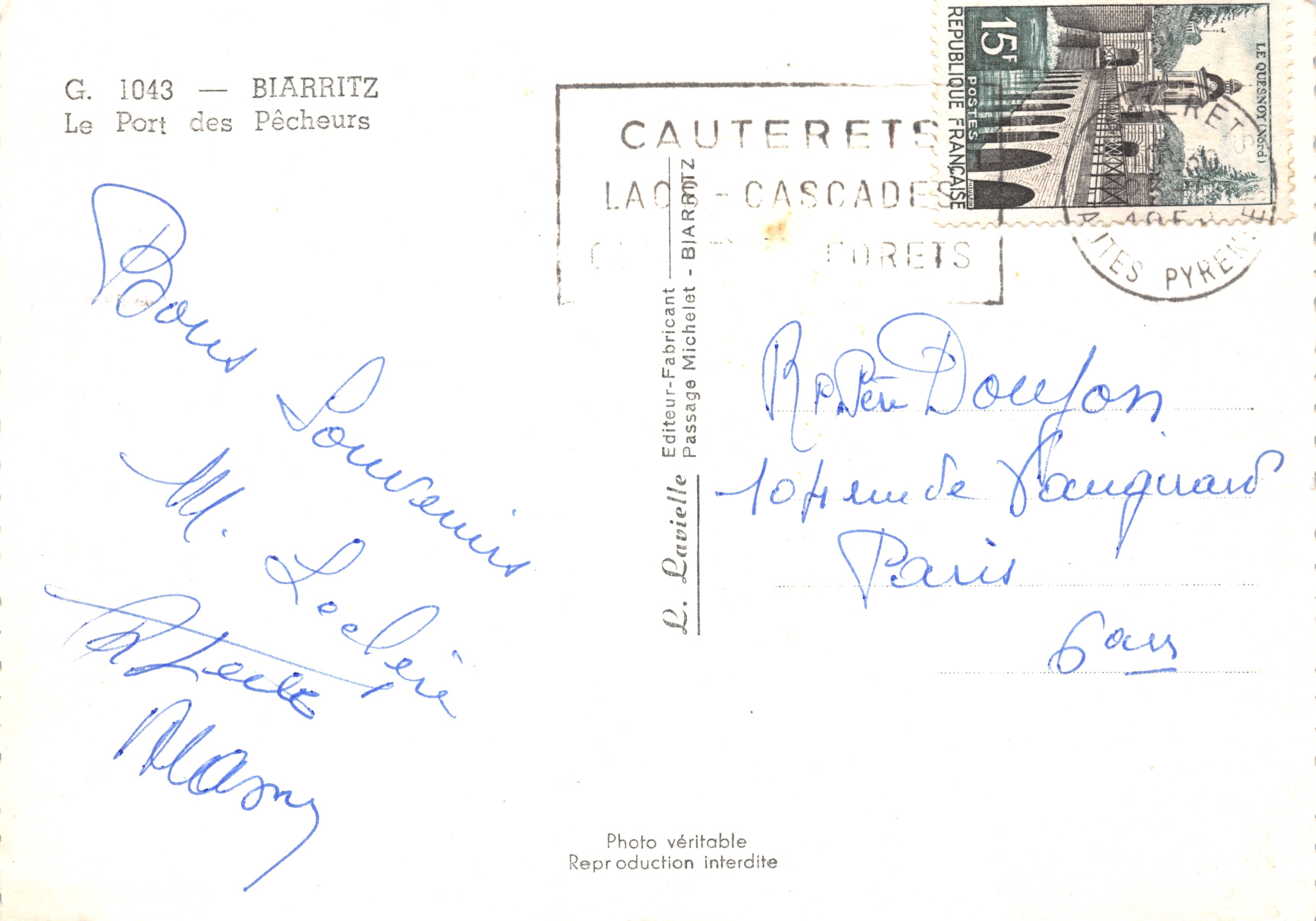 El puerto de los pescadores — Biarritz — editor Lavielle, n.º G. 1043 — Reverso