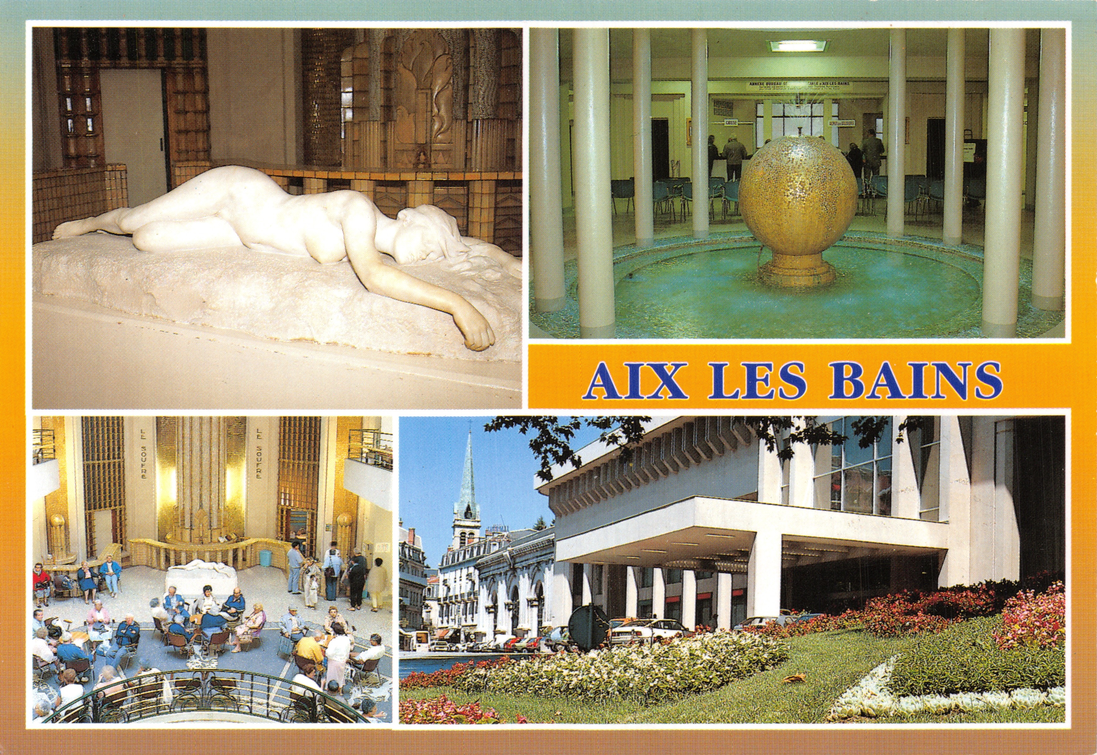 Aix-les-Bains — vue de la sculpture, de la fontaine, du hall et de l'extérieur — Éditions Revalp