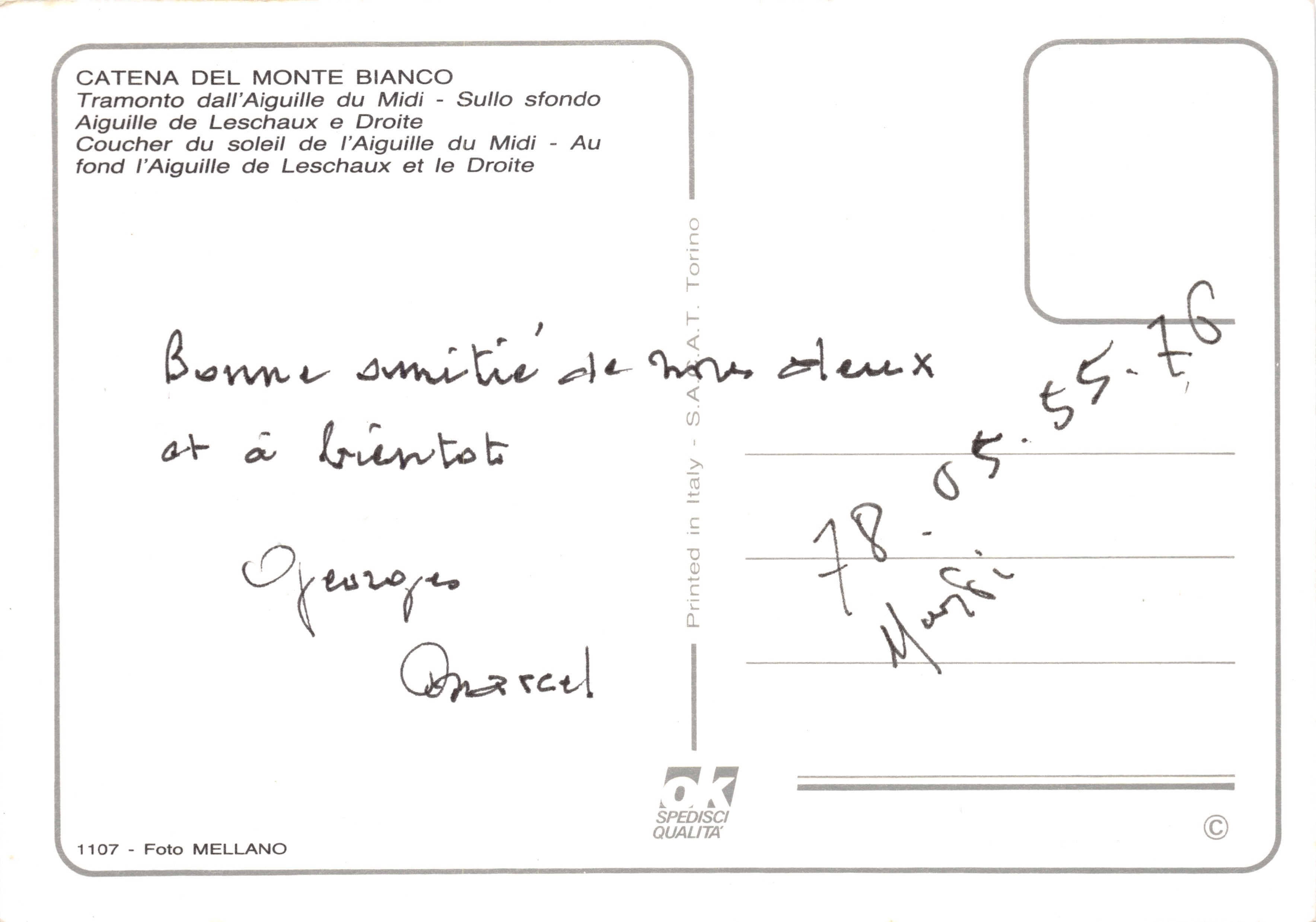 Mont Blanc — vista al atardecer — editor CATENA DEL MONTE BIANCO, n.º 1107 — Reverso