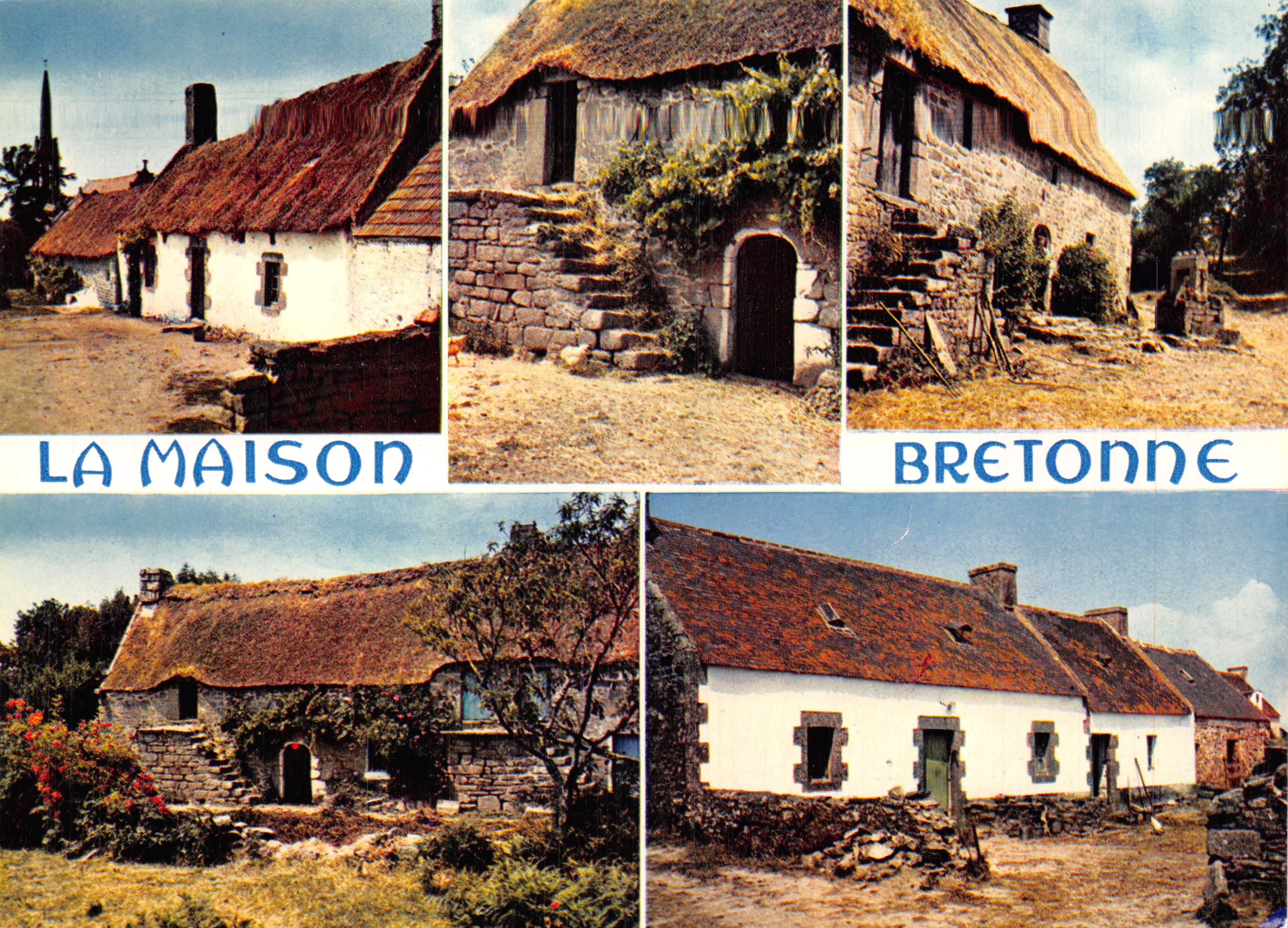 Maison bretonne — maisons traditionnelles en pierre et chaume — Éditions d'Art JOS, n° MX 3717