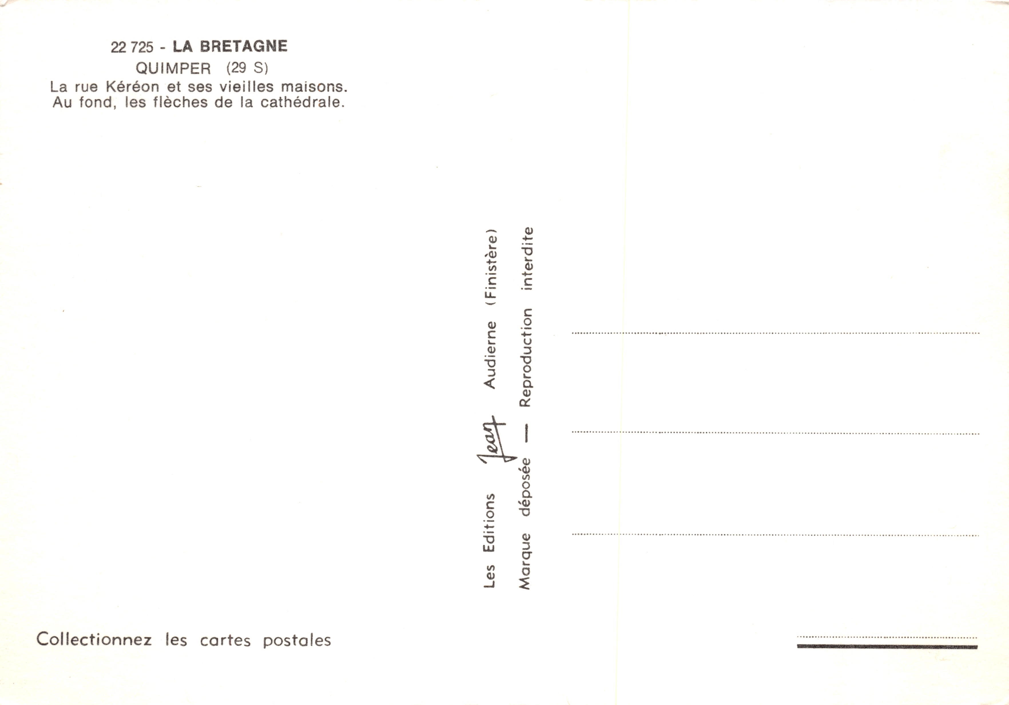 Quimper — Straße Kéréon und Dachspitzen der Kathedrale — Audierne Éditions — Rückseite