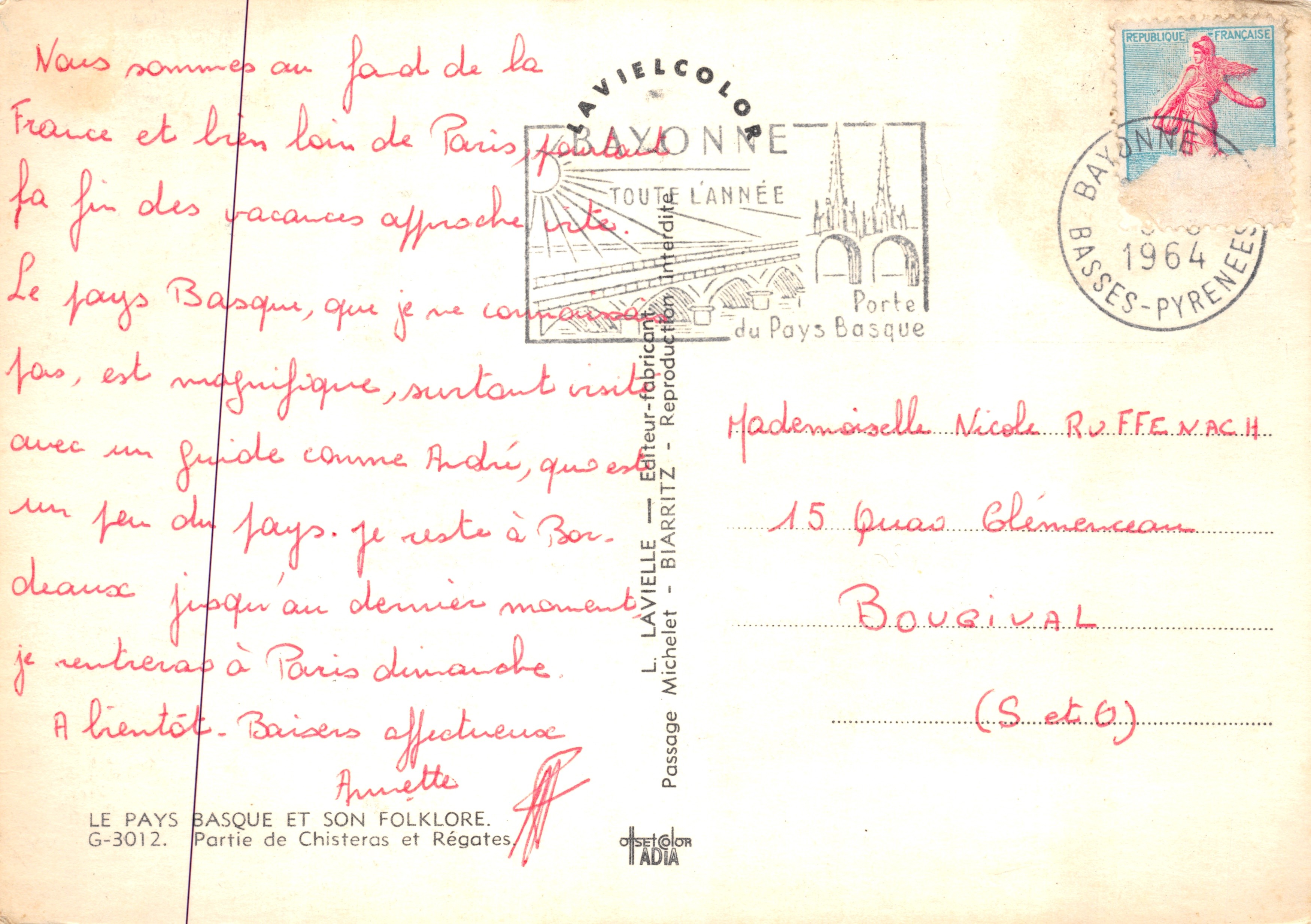 El País Vasco — Paisajes y folclore — editor LAVIELLE — Reverso