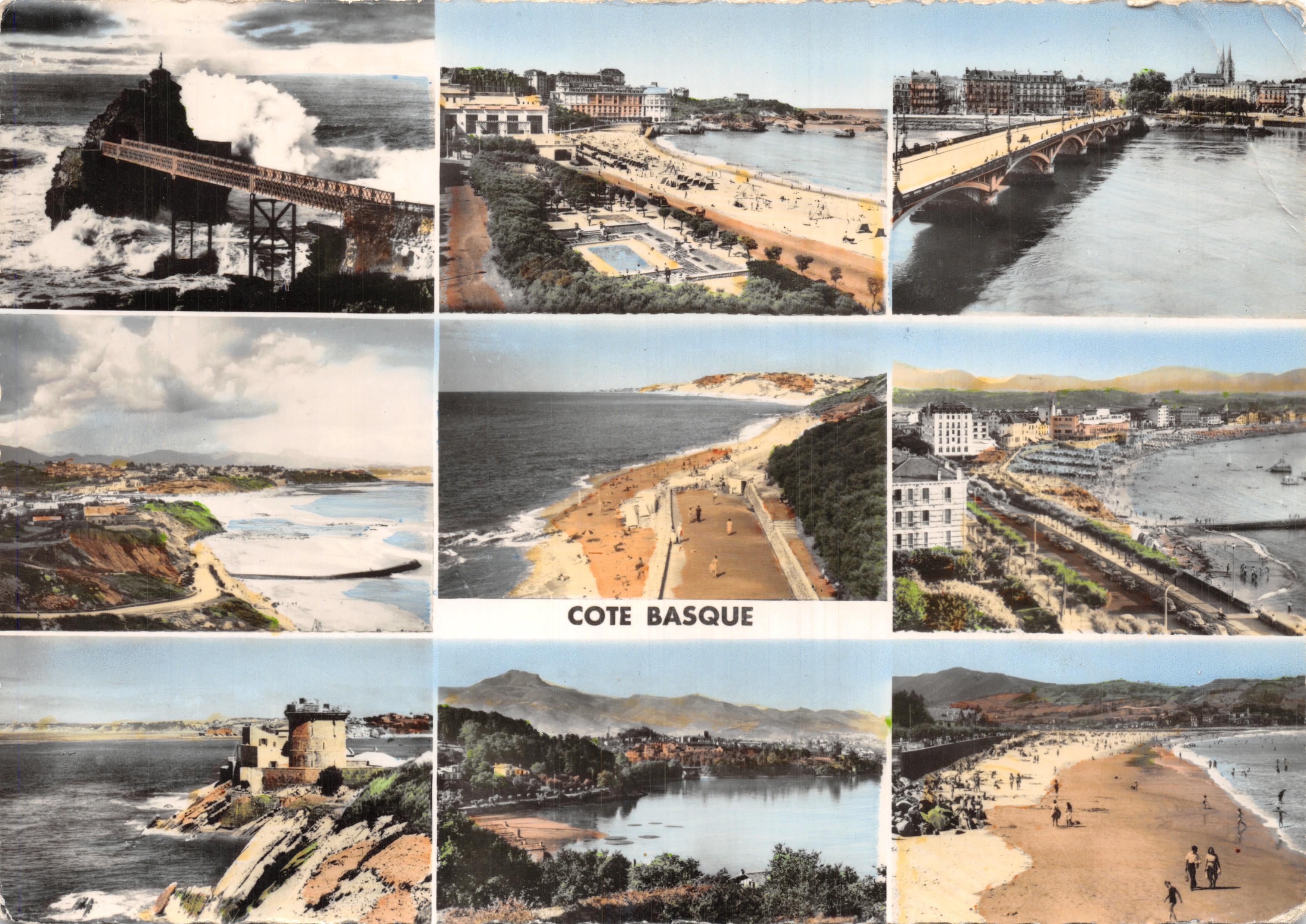 Costa Vasca — vista panorámica con puente, playas y rocas — Cie des Arts Photomécaniques, n.º 664