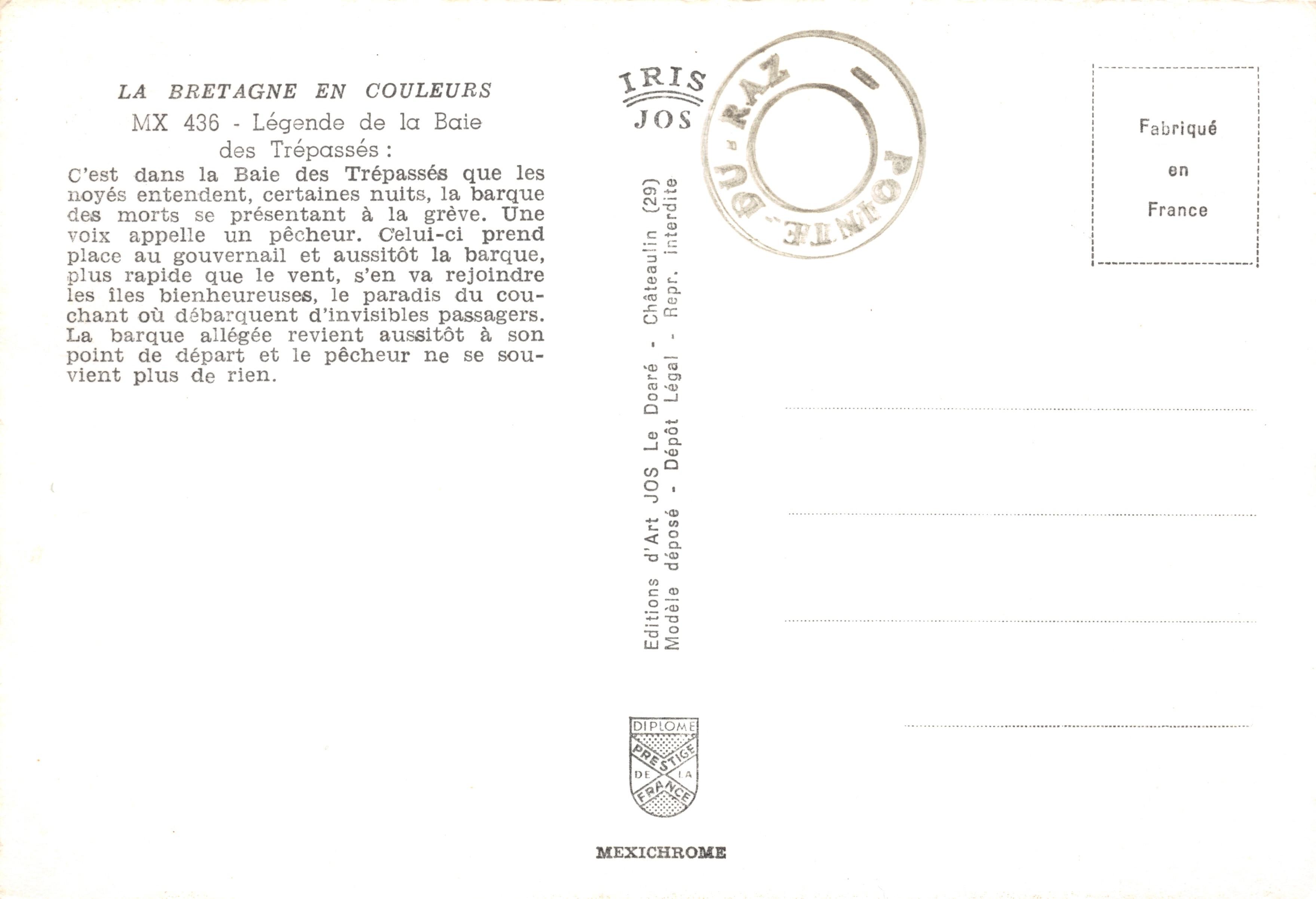 Baie des Trépassés — légende — Éditions d'Art JOS, n° MX 436 — Achterkant