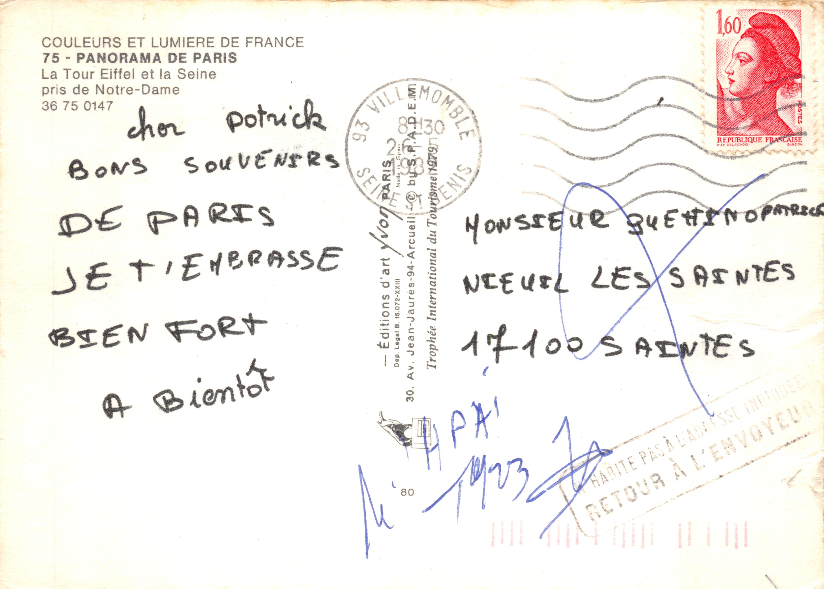 Parijs — panoramische weergave van de Eiffeltoren en de Seine — Éditions d'art Yvon — Achterkant