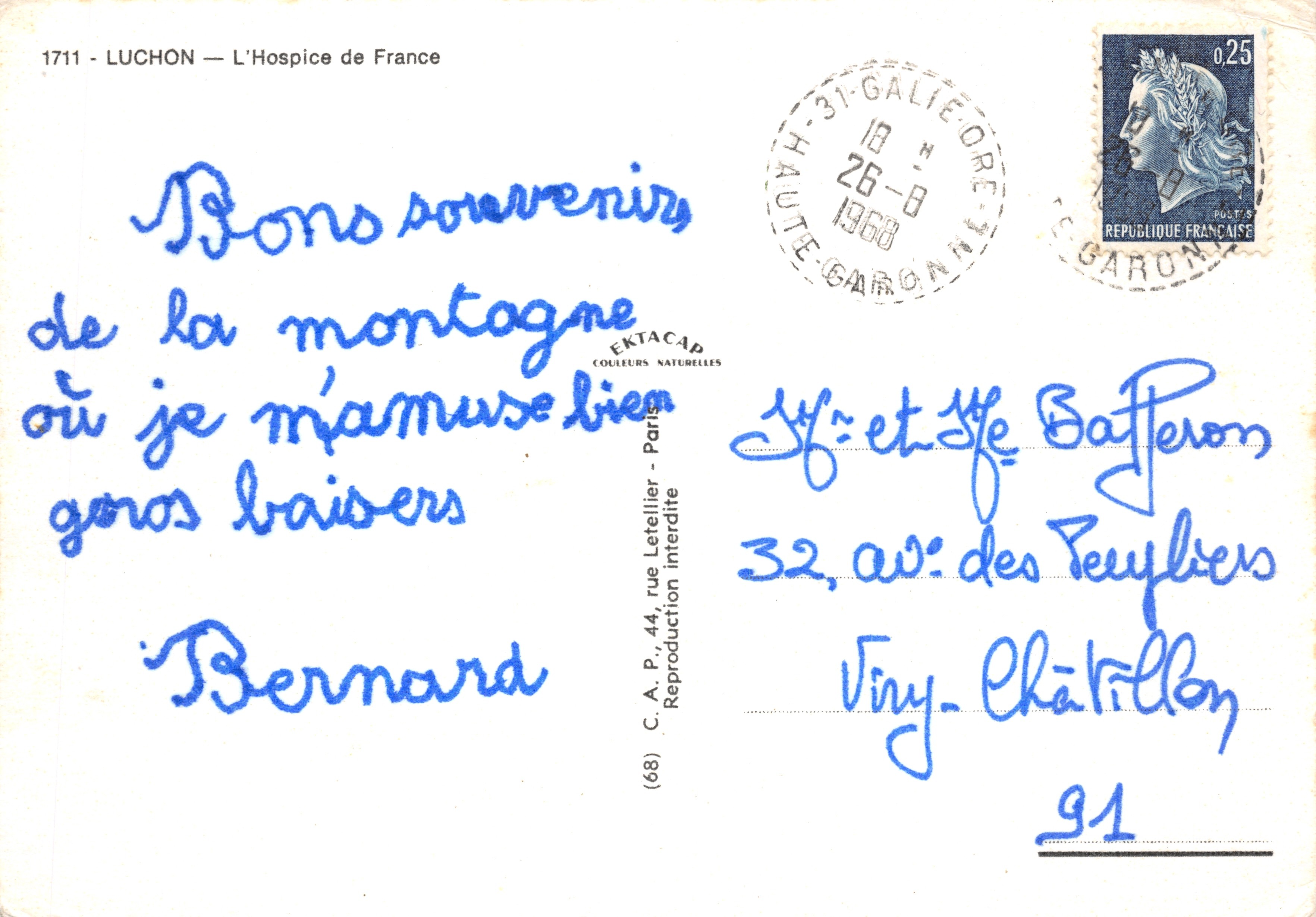 Luchon — L'Hospice de France — éditeur Cap — Verso