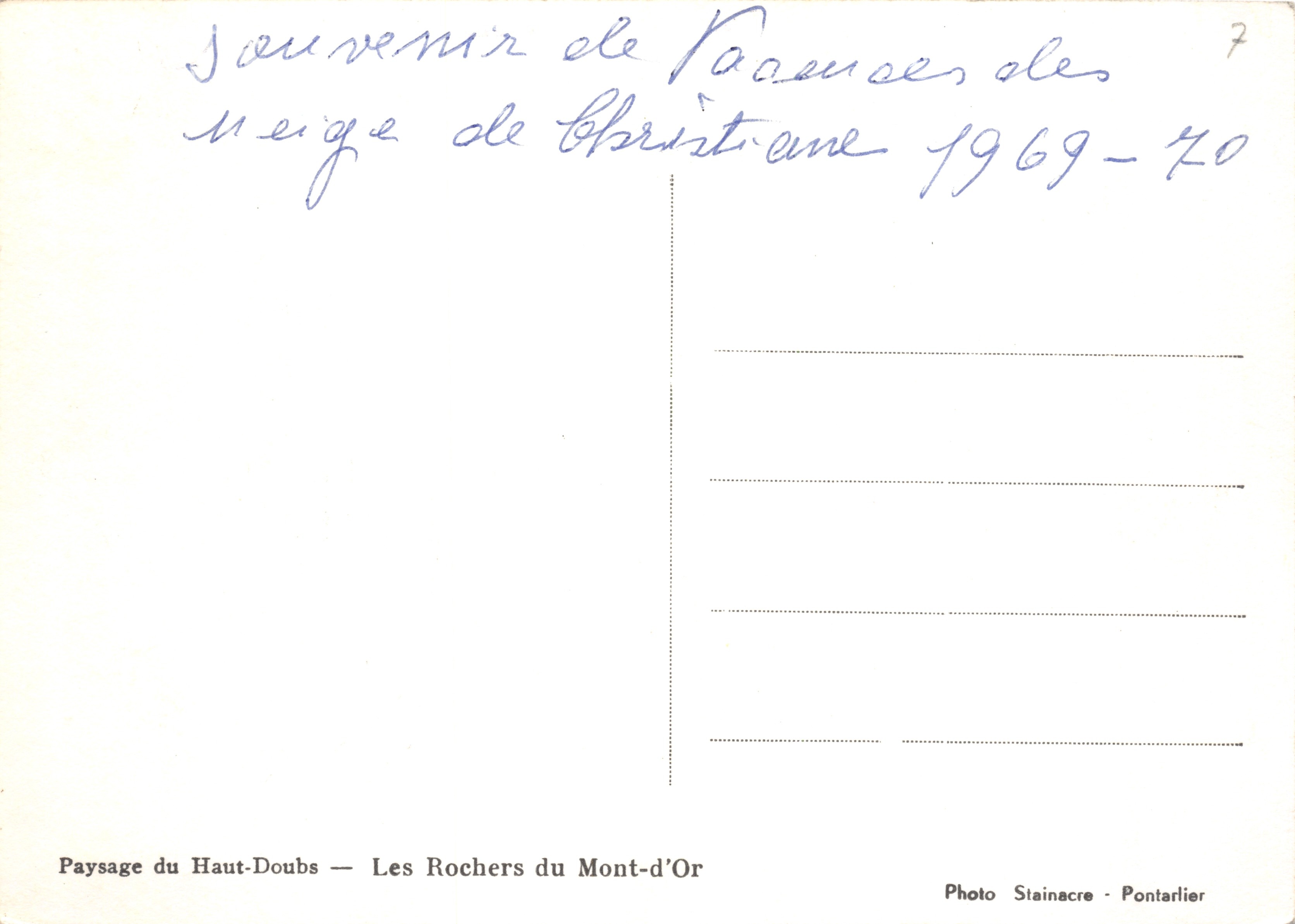 Les Rochers du Mont-d'Or — Paysage enneigé — Photo Stainacre - Pontarlier — Verso