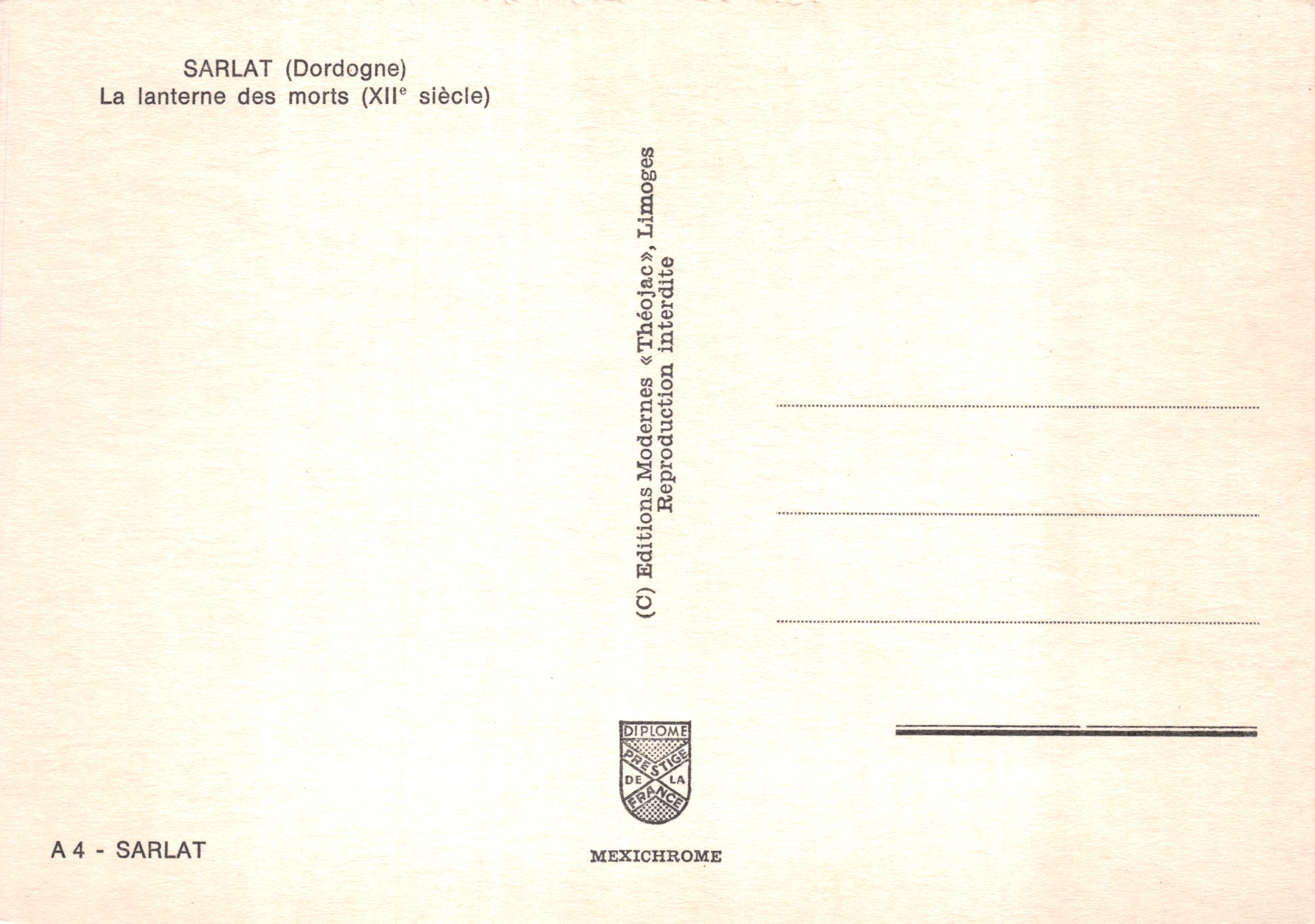 Sarlat — La lanterne des morts (XIIe siècle) — Éditions Modernes « ThéoJac », Limoges — Reverso