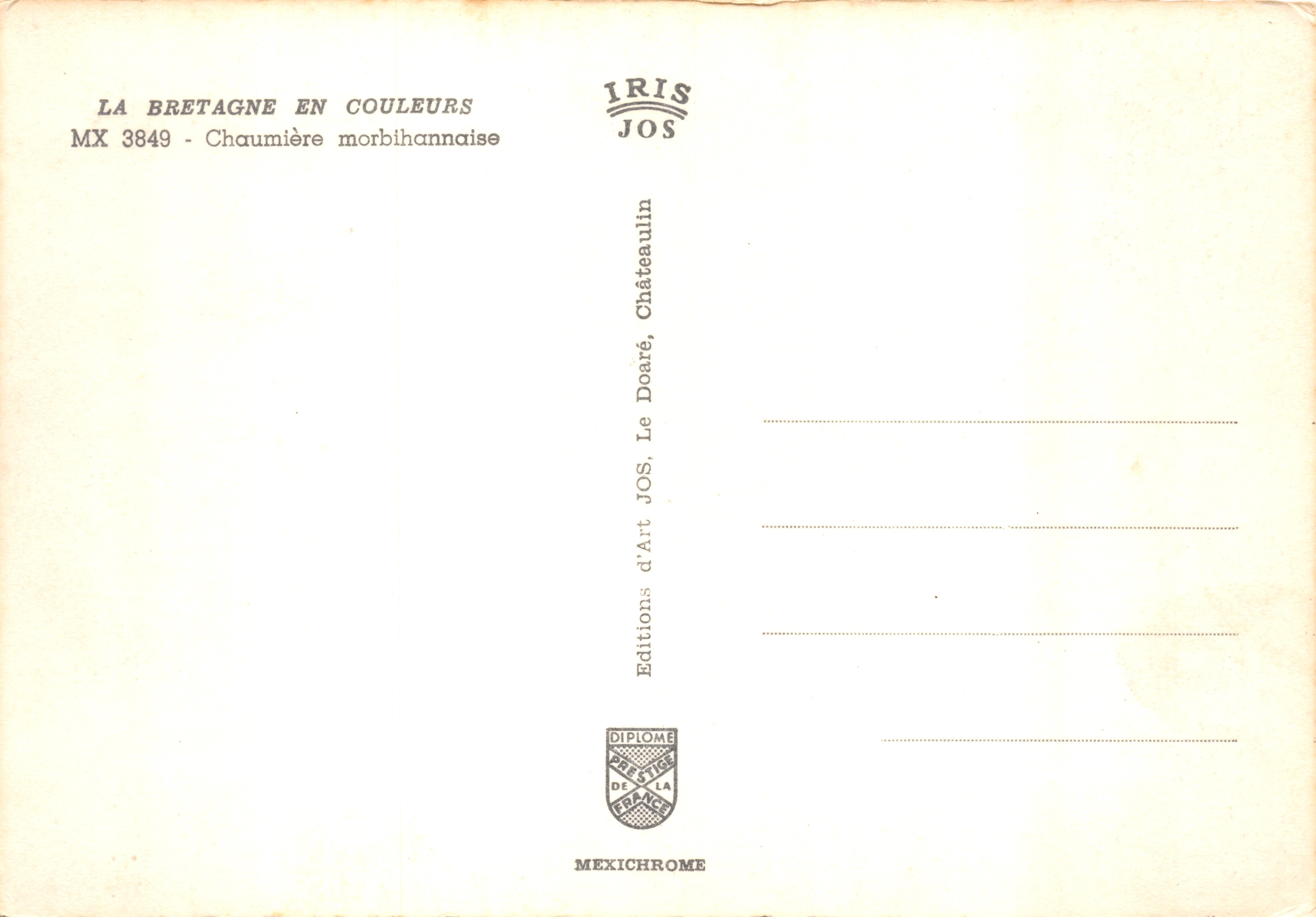 Chaumière morbihannaise — maison en pierre avec toit de chaume — Éditions d'Art JOS — Achterkant