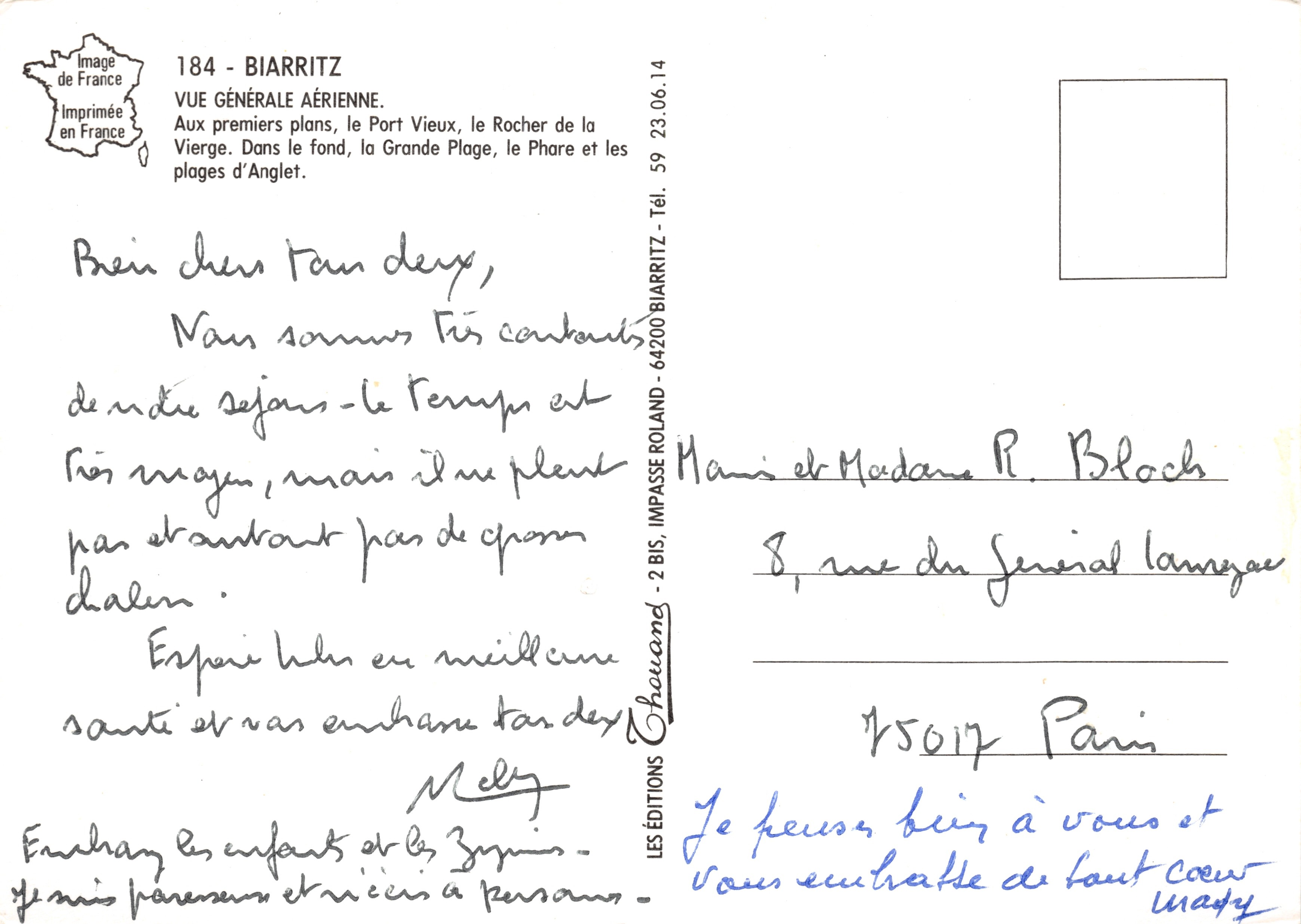 Biarritz — vue aérienne générale — éditeur Thouand — Verso