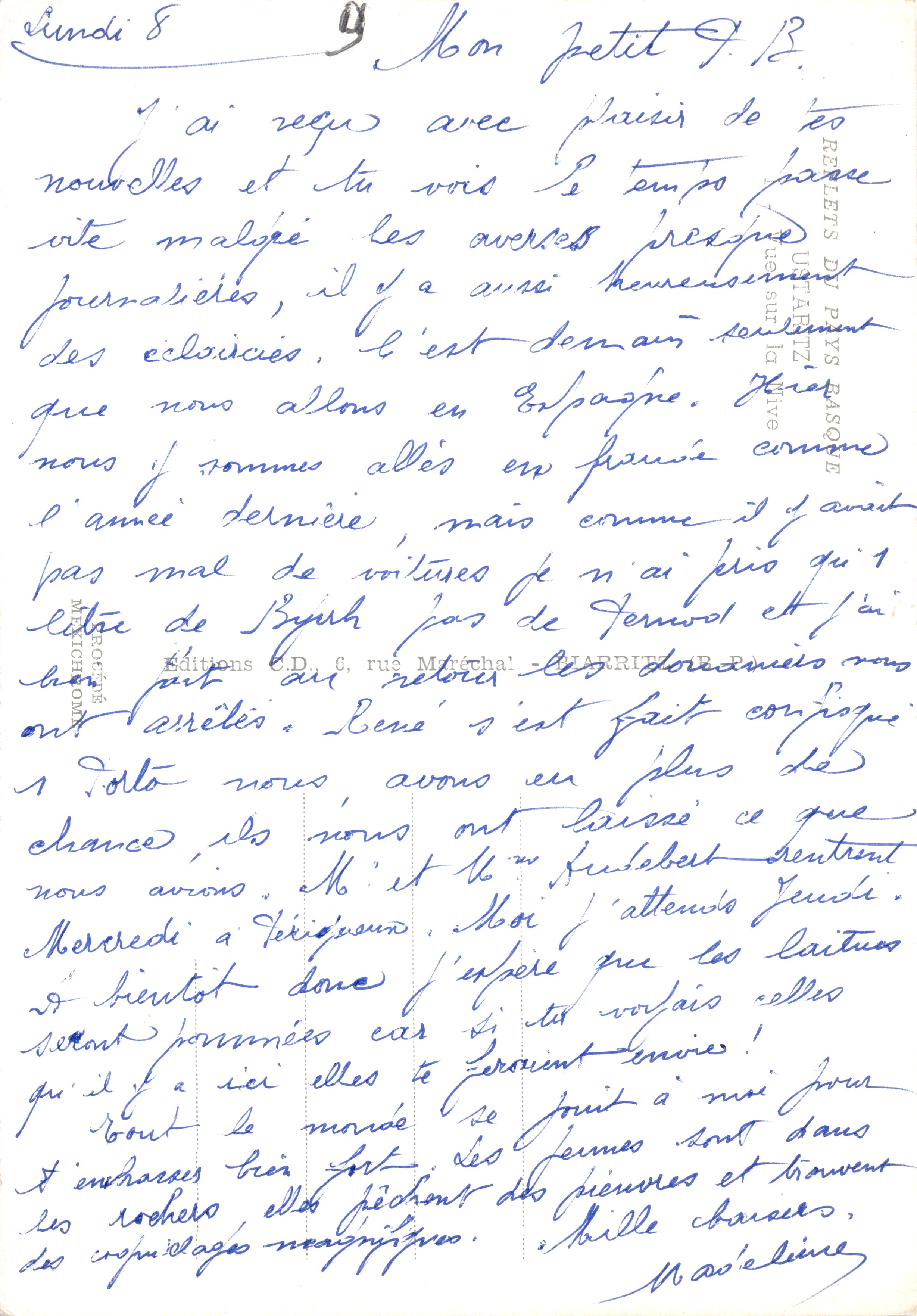 Palme — Vista di un paesaggio con fiume e colline — Editore IRIS — Verso