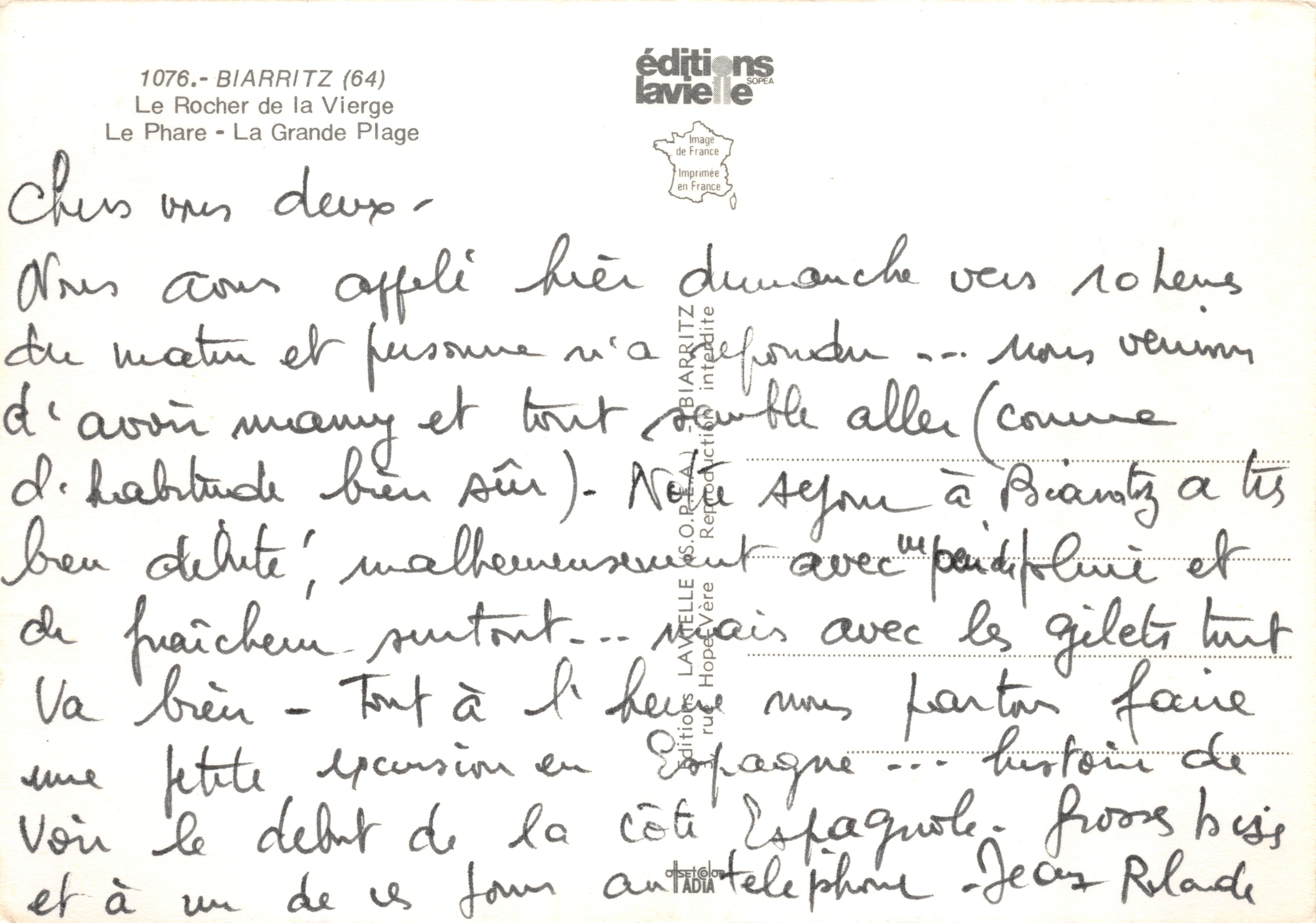 Biarritz — Roca de la Virgen, faro y playa — Editions Lavieille — Reverso