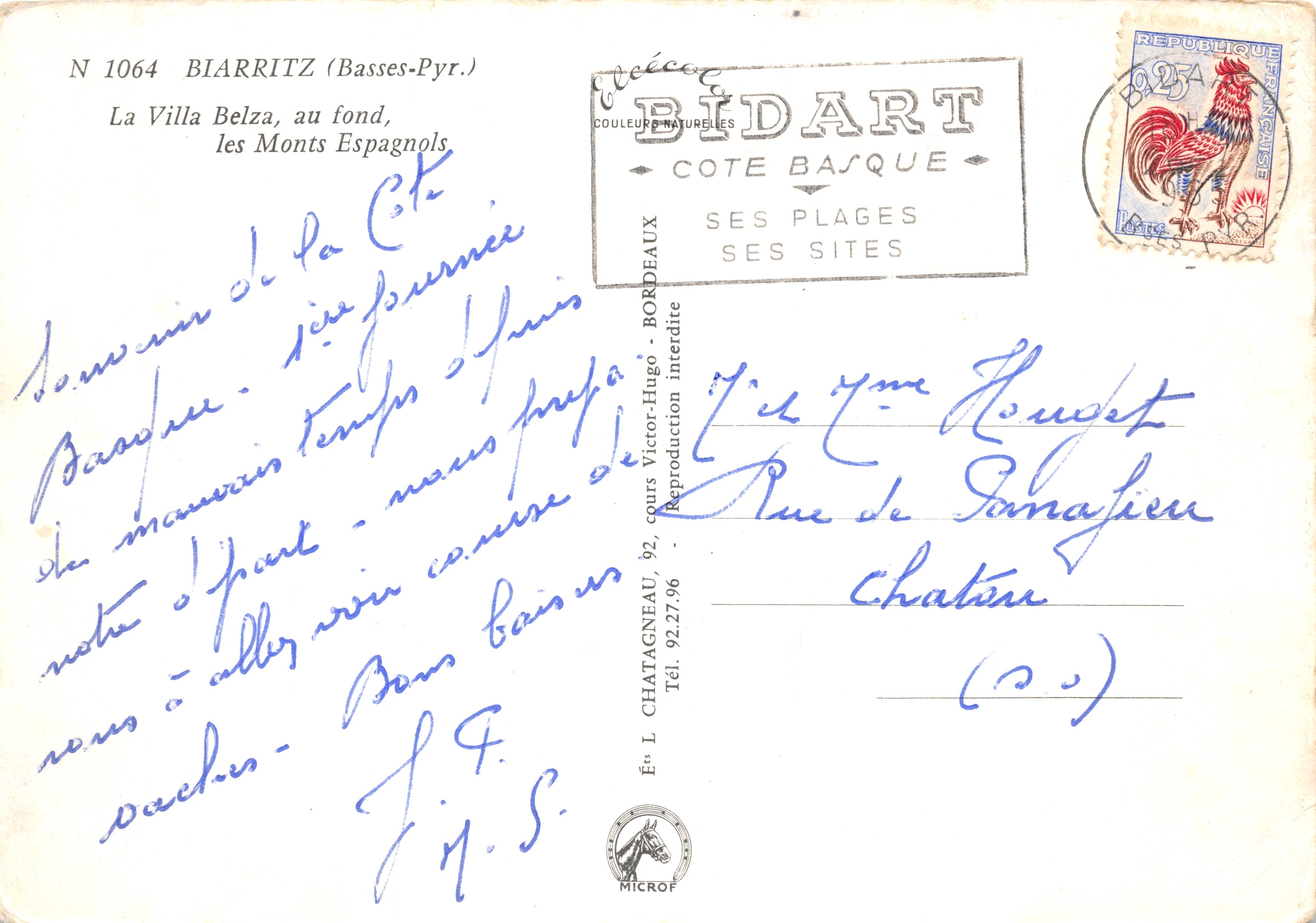 Villa Belza — los Montes Españoles — Editor Elcée, N° 1064 — Reverso