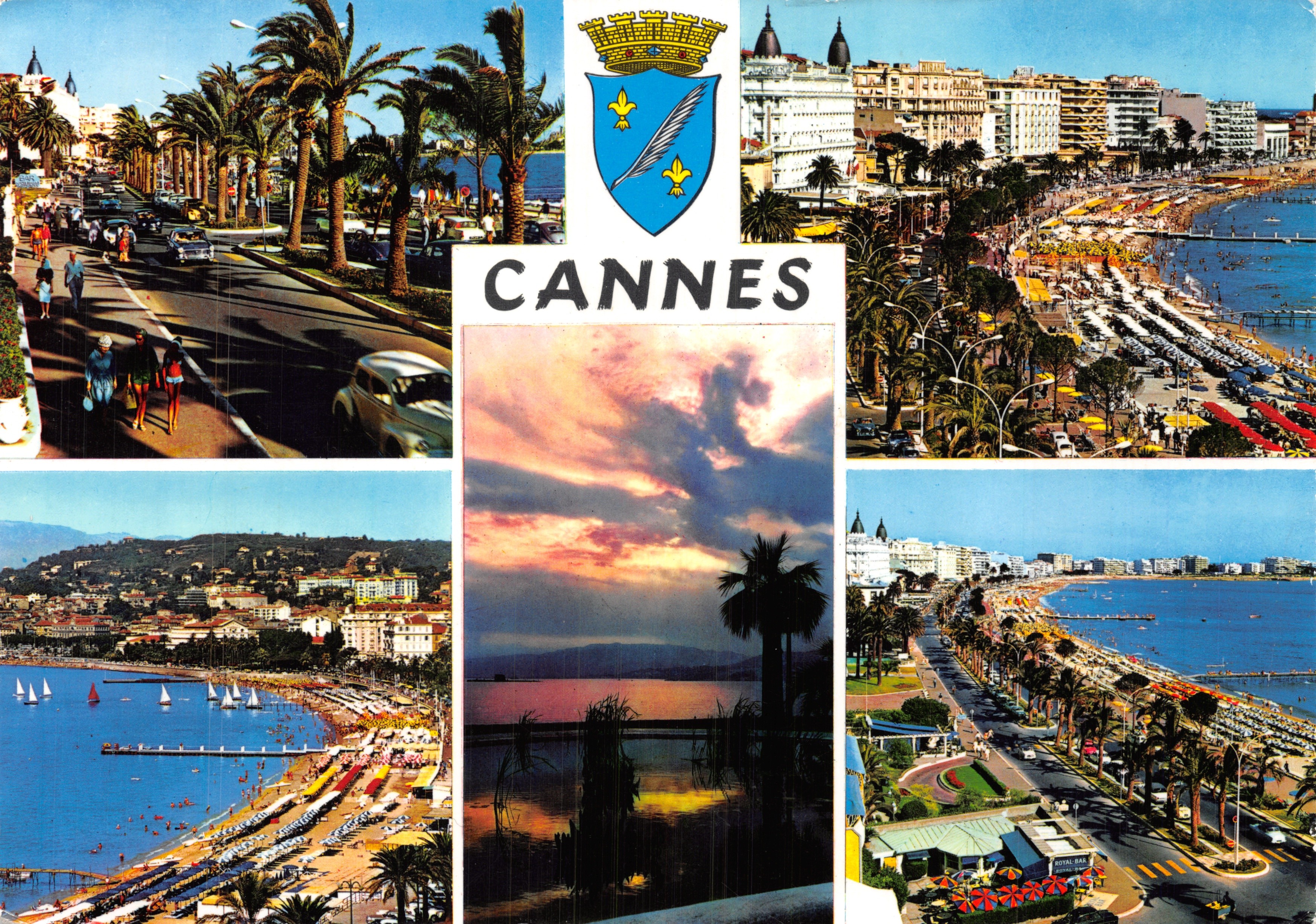 Cannes — vista panorámica con palmeras, playa y Croisette — Éditions MARB