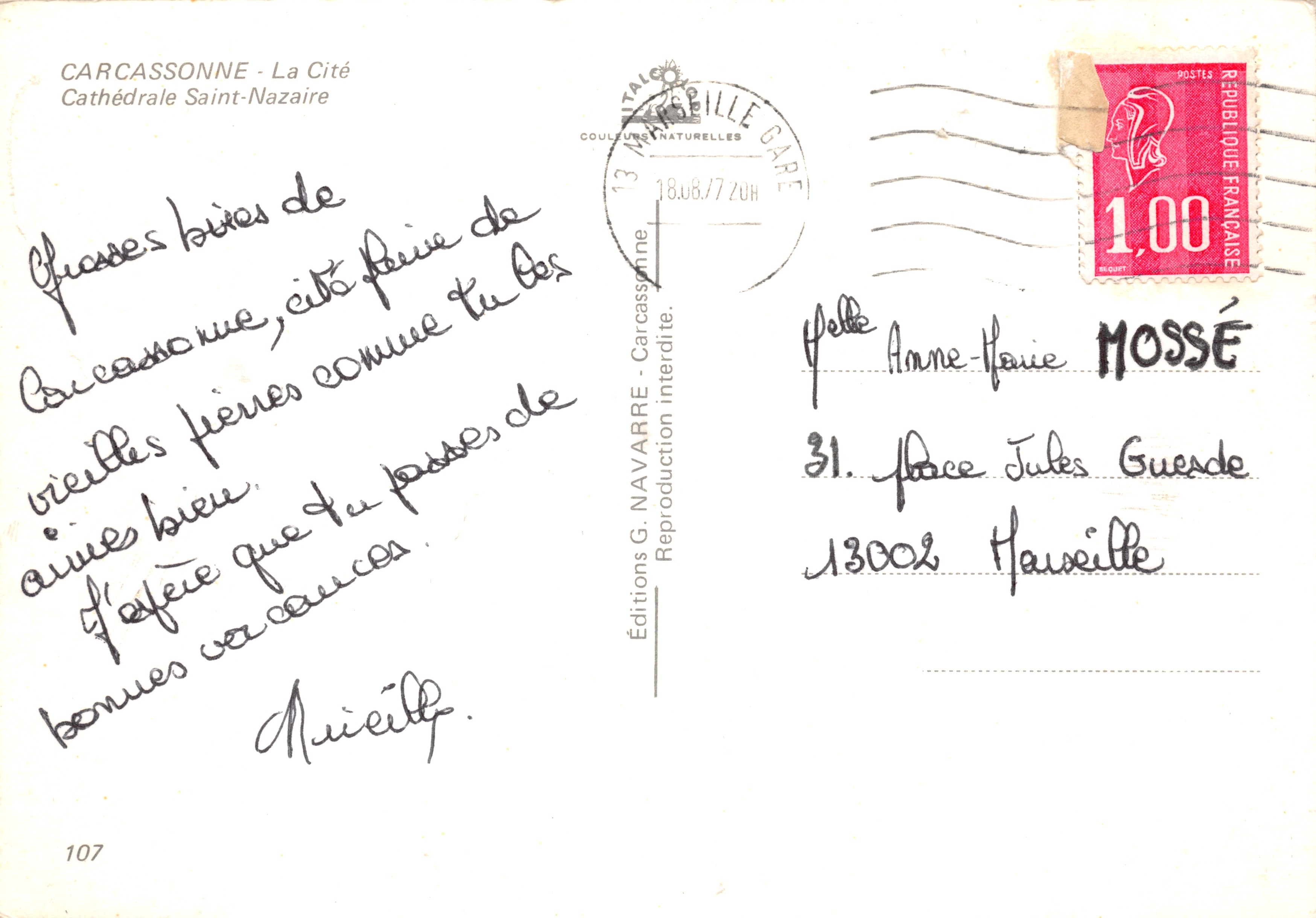 Carcassonne - La Ciudad — Catedral Saint-Nazaire, editor Éditions G. Navarre, n.º 107 — Reverso