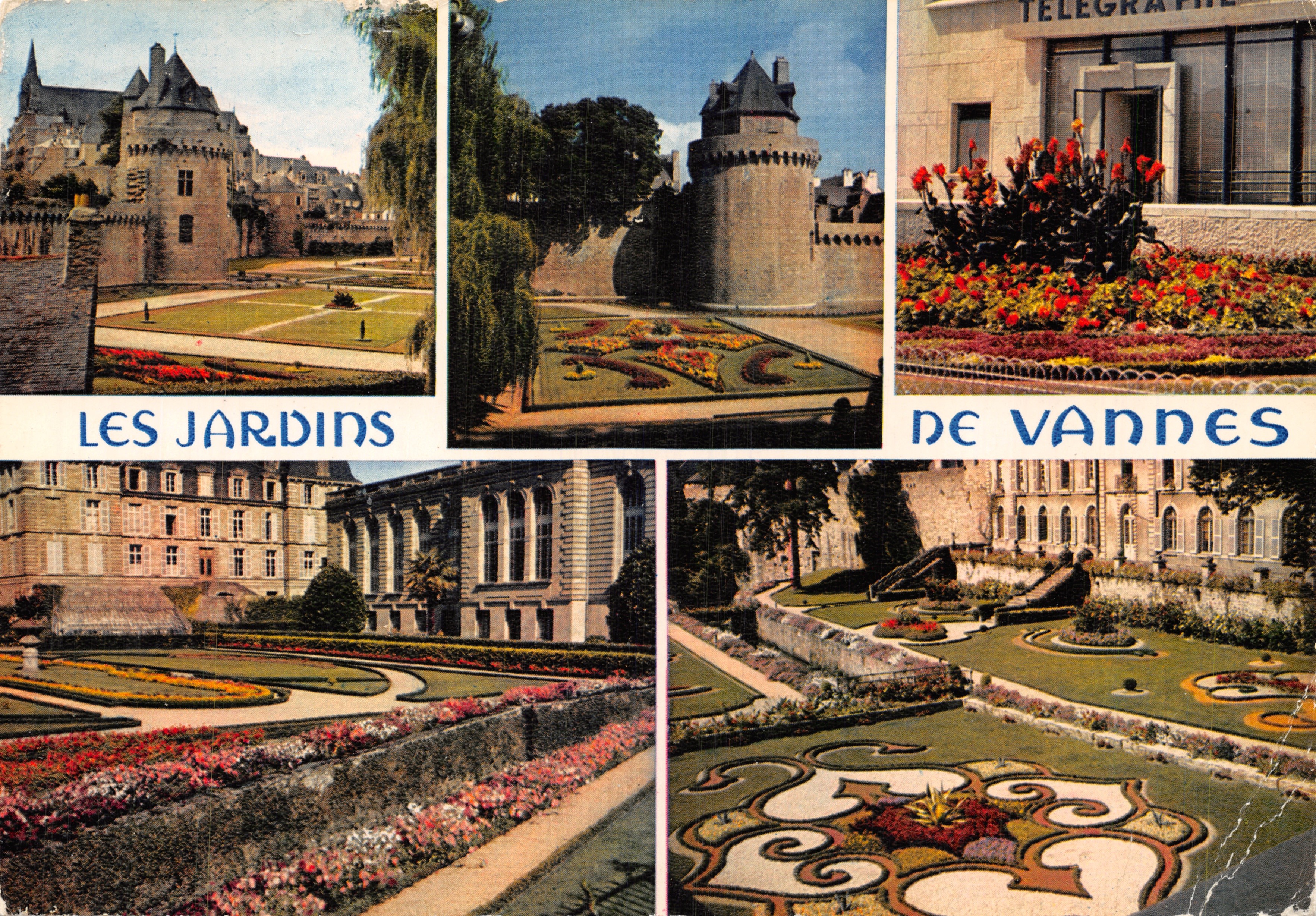 Les Jardins de Vannes — vue panoramique avec château, tours et parterres — Éditions d'Art JOS. Le Doqué, n° MX 5247