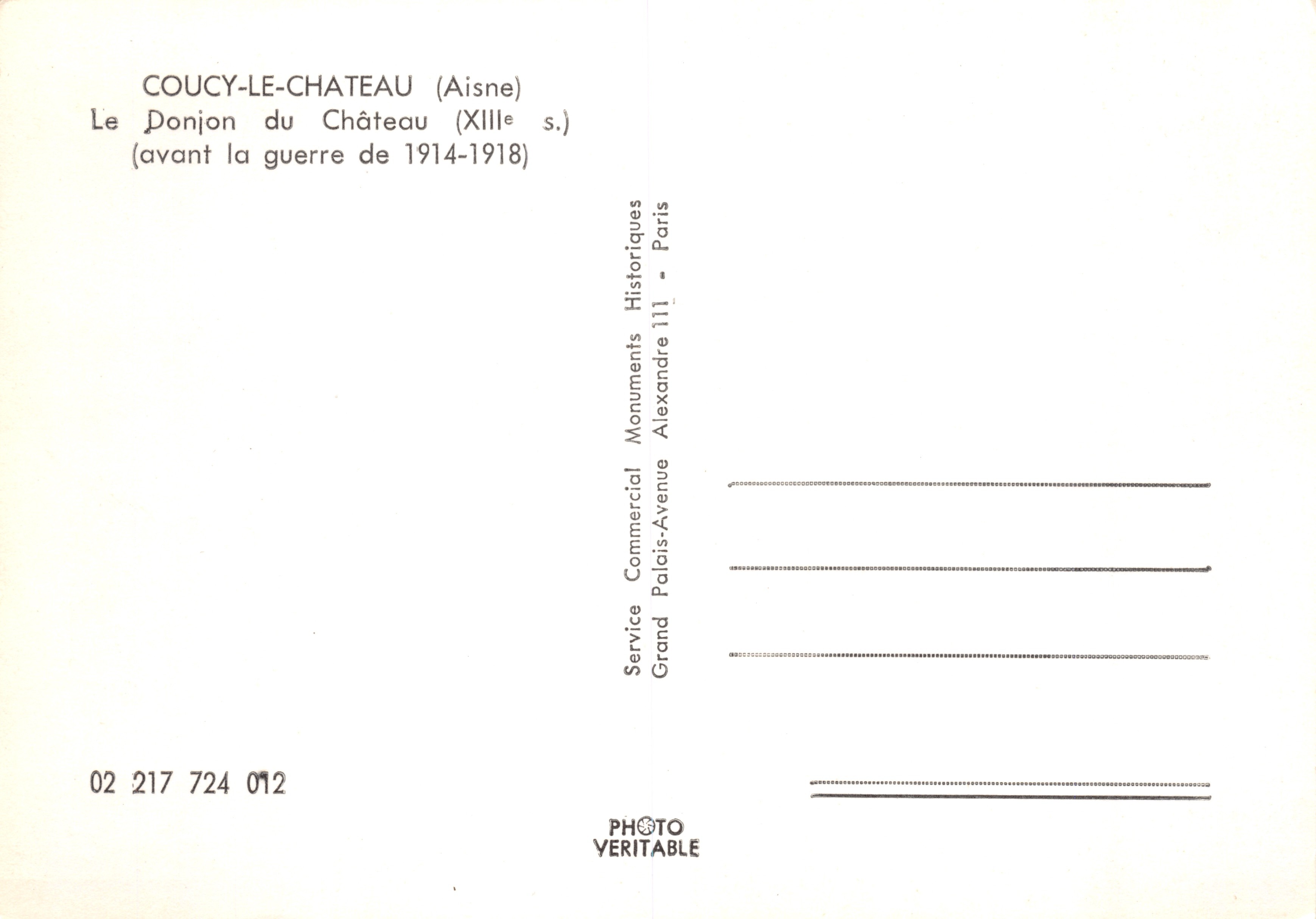 Coucy-le-Château — Donjon du château (XIIIe s.) — Service Commercial Historiques, Paris — Rückseite