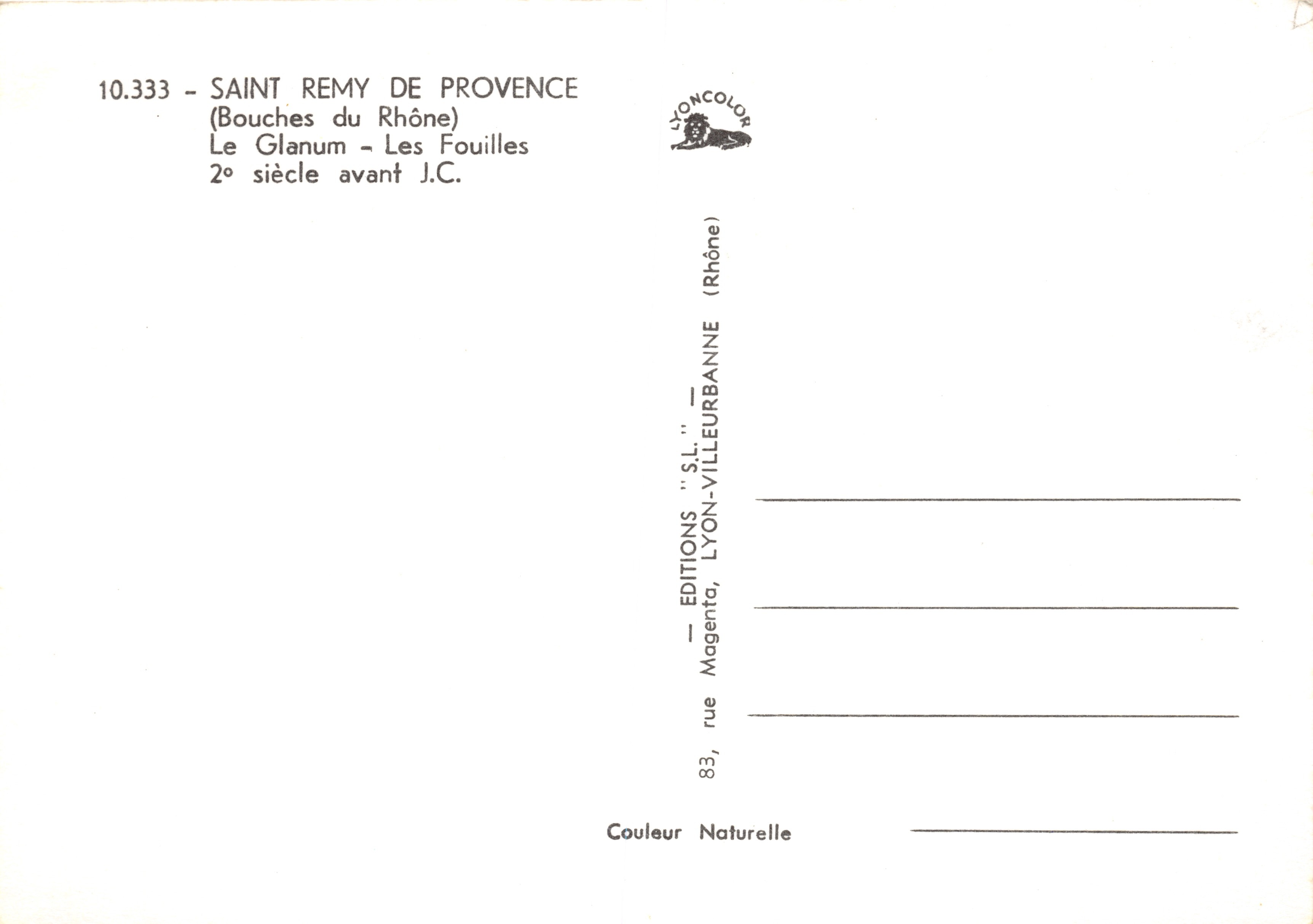 Les Fouilles de Glanum — Saint-Rémy-de-Provence — Éditions Lyoncolor — Rückseite