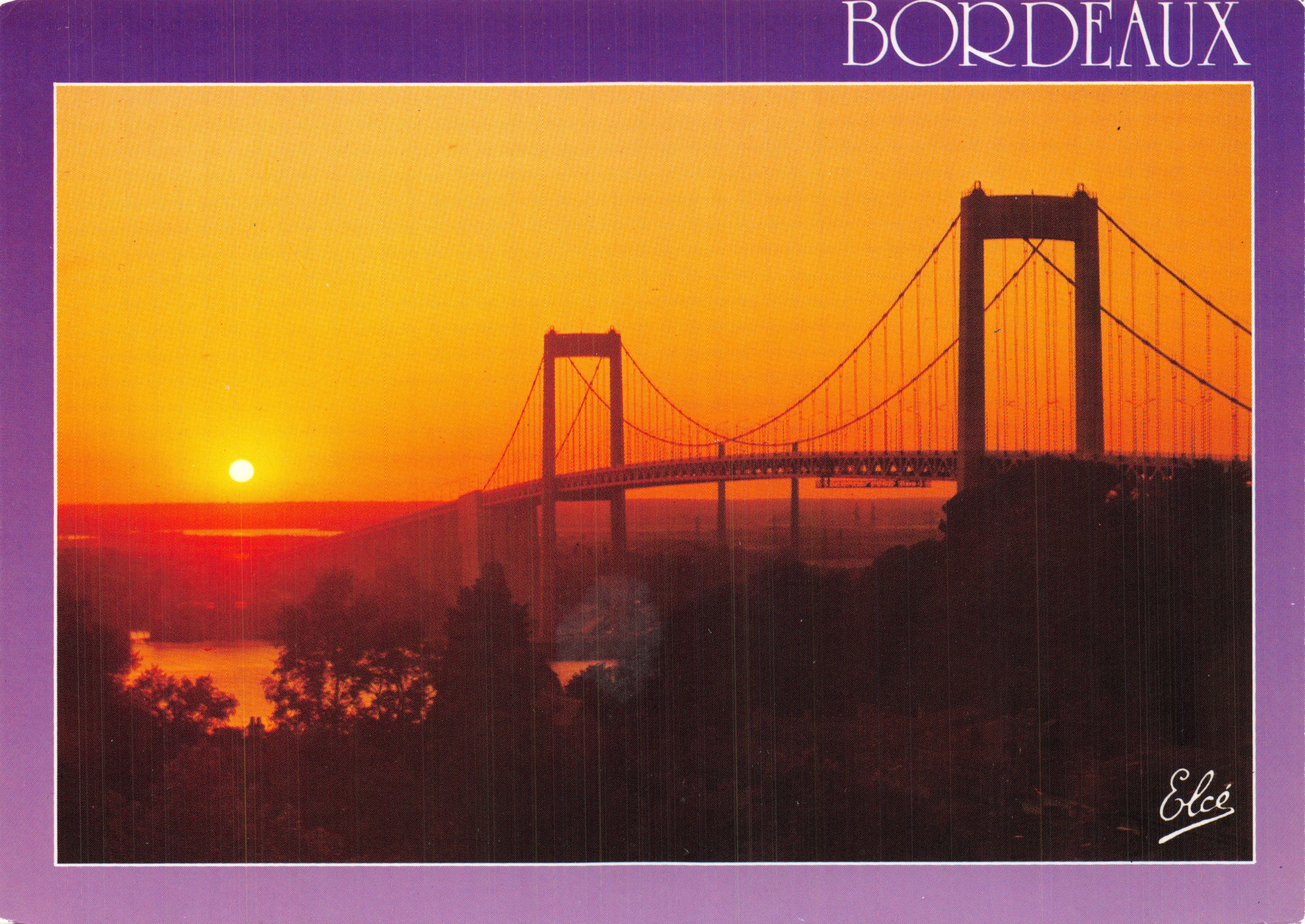 Bordeaux — Pont suspendu au coucher du soleil — Éditeur Elcé