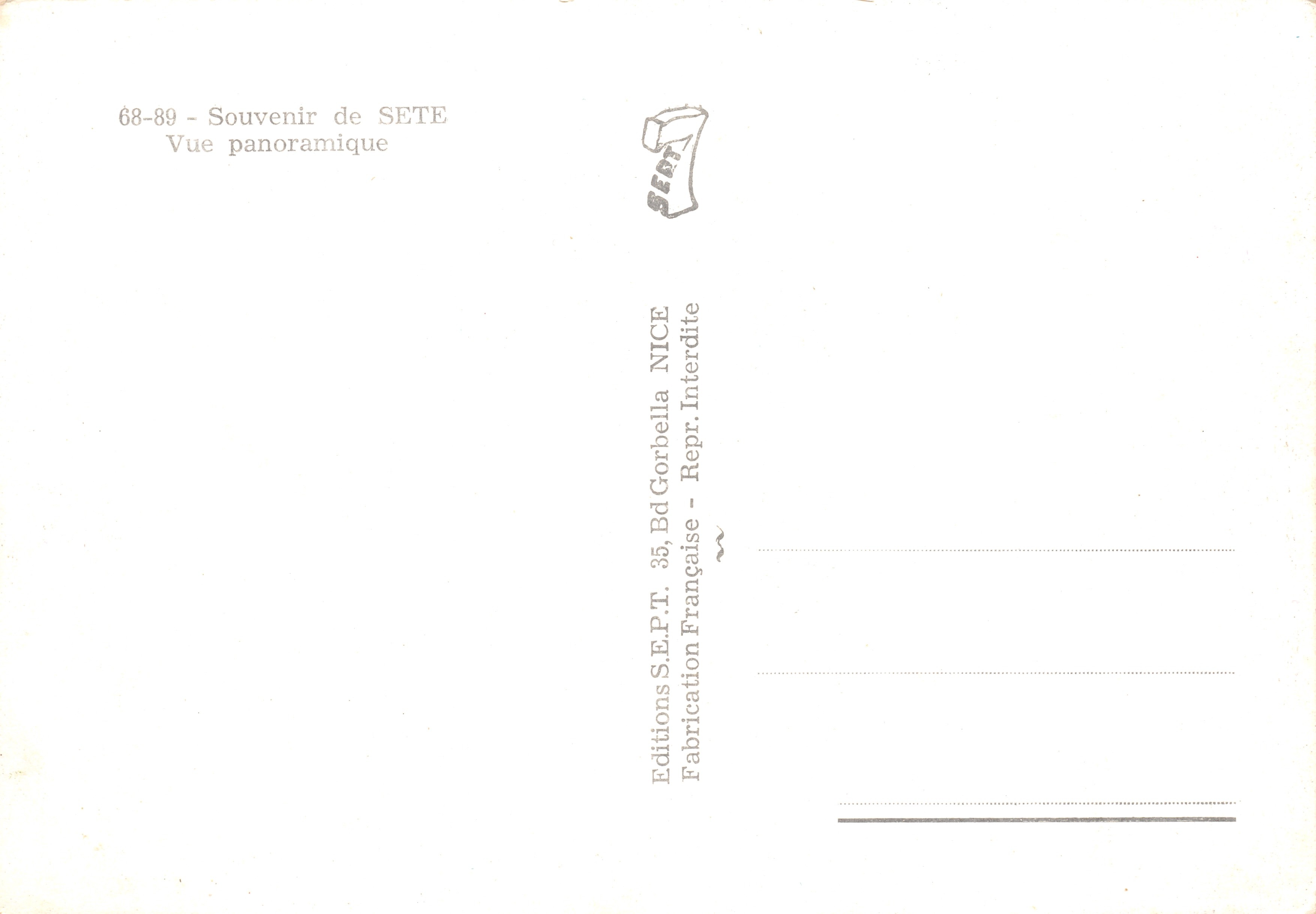 Vue panoramique — Sète — Souvenir de Sète, éditeur Editions S.E.P.T. NICE — Rückseite