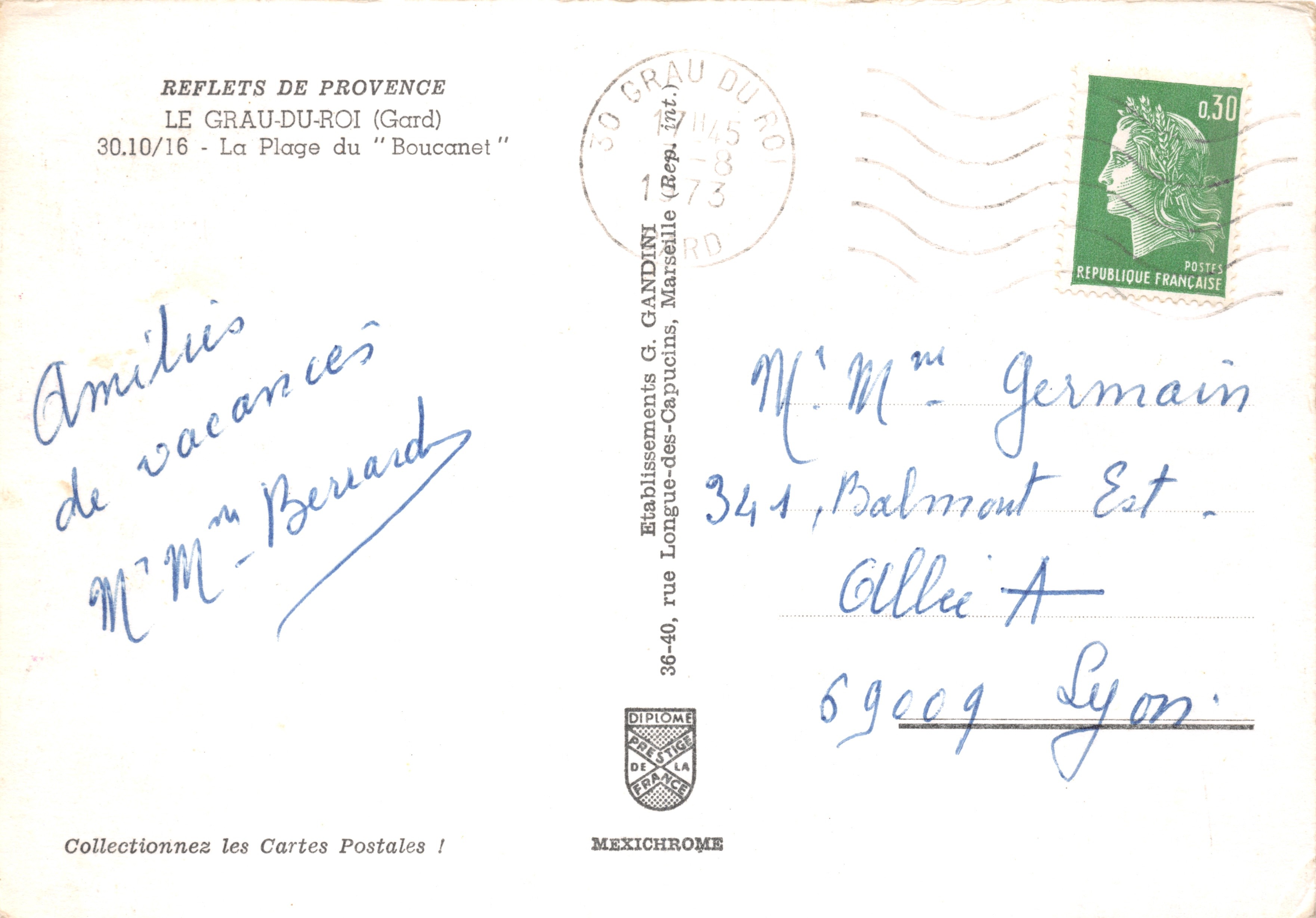 Plage du Boucanet — vue aérienne de la baie avec voiliers et bâtiments — éditeur IRIS — Rückseite