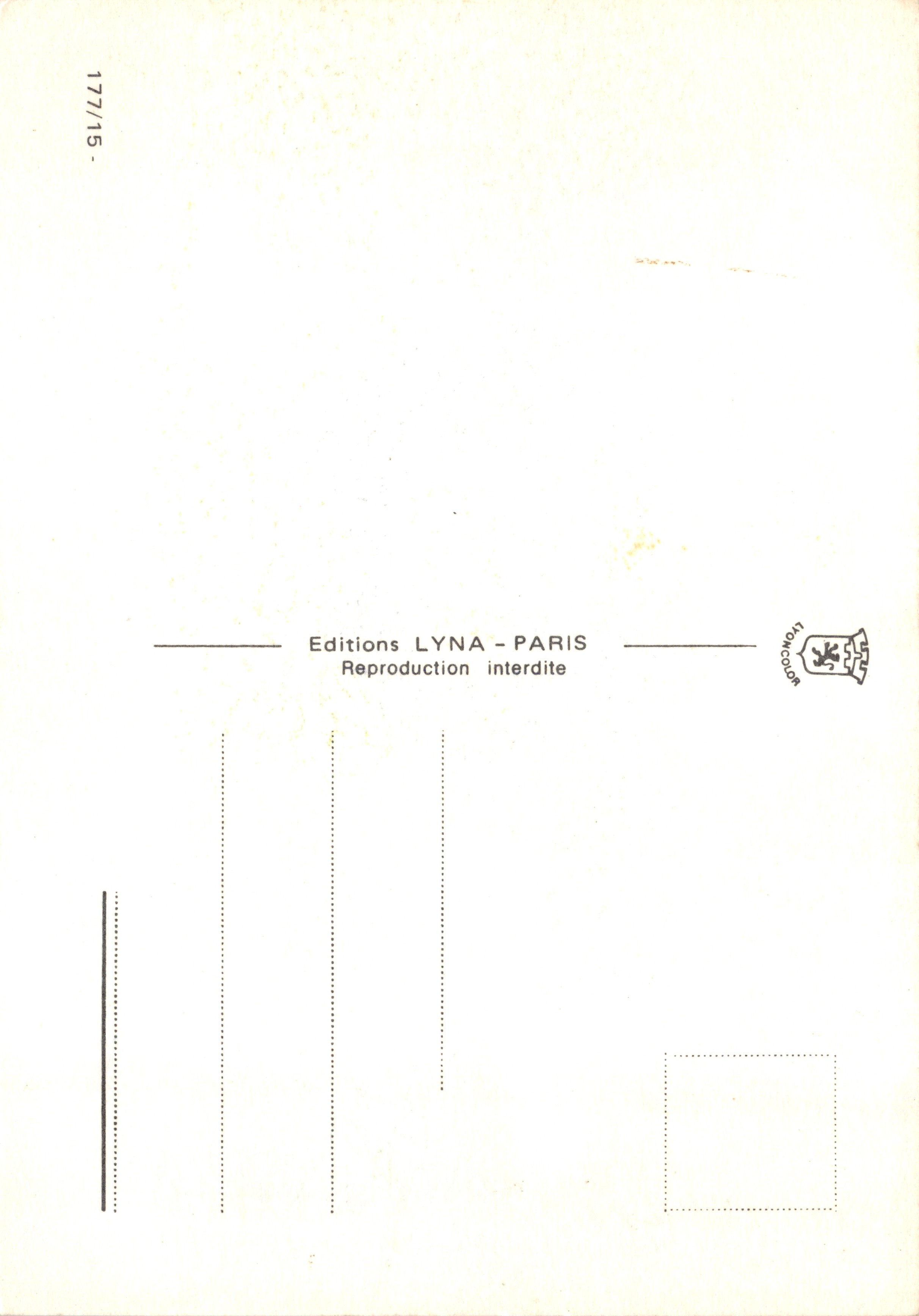 Enfants cueillant du raisin — scène champêtre avec château et canards — éditeur Editions LYNA - PARIS, n° 177/15 — Rückseite