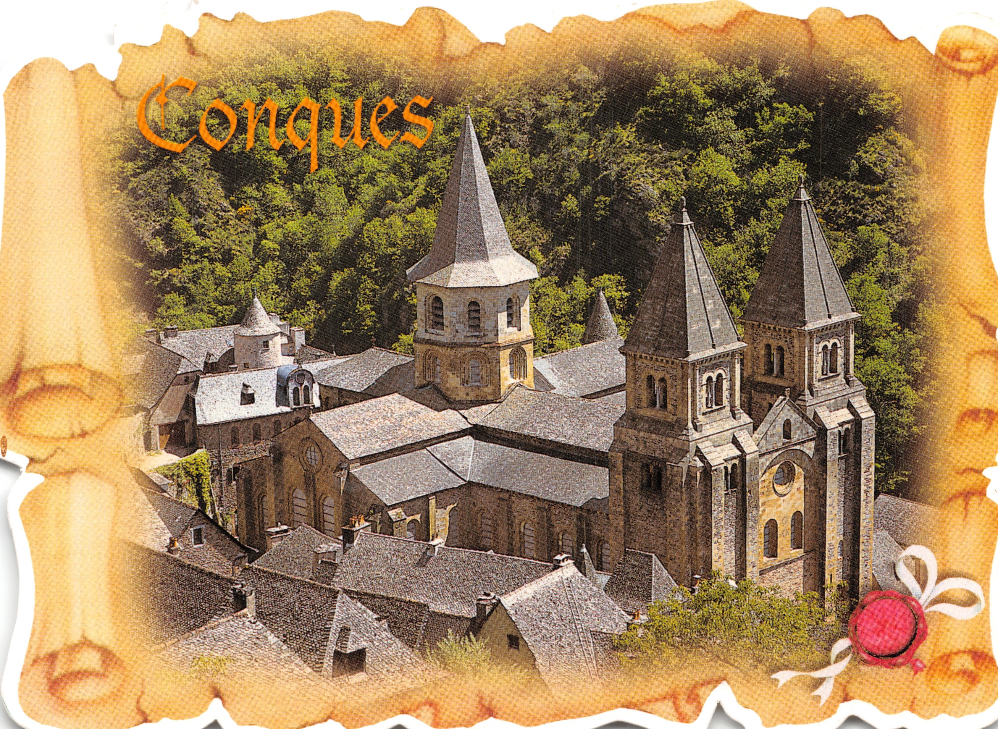 Conques — Église abbatiale et village — S.A. APA-POUX, imprimeur à Albi