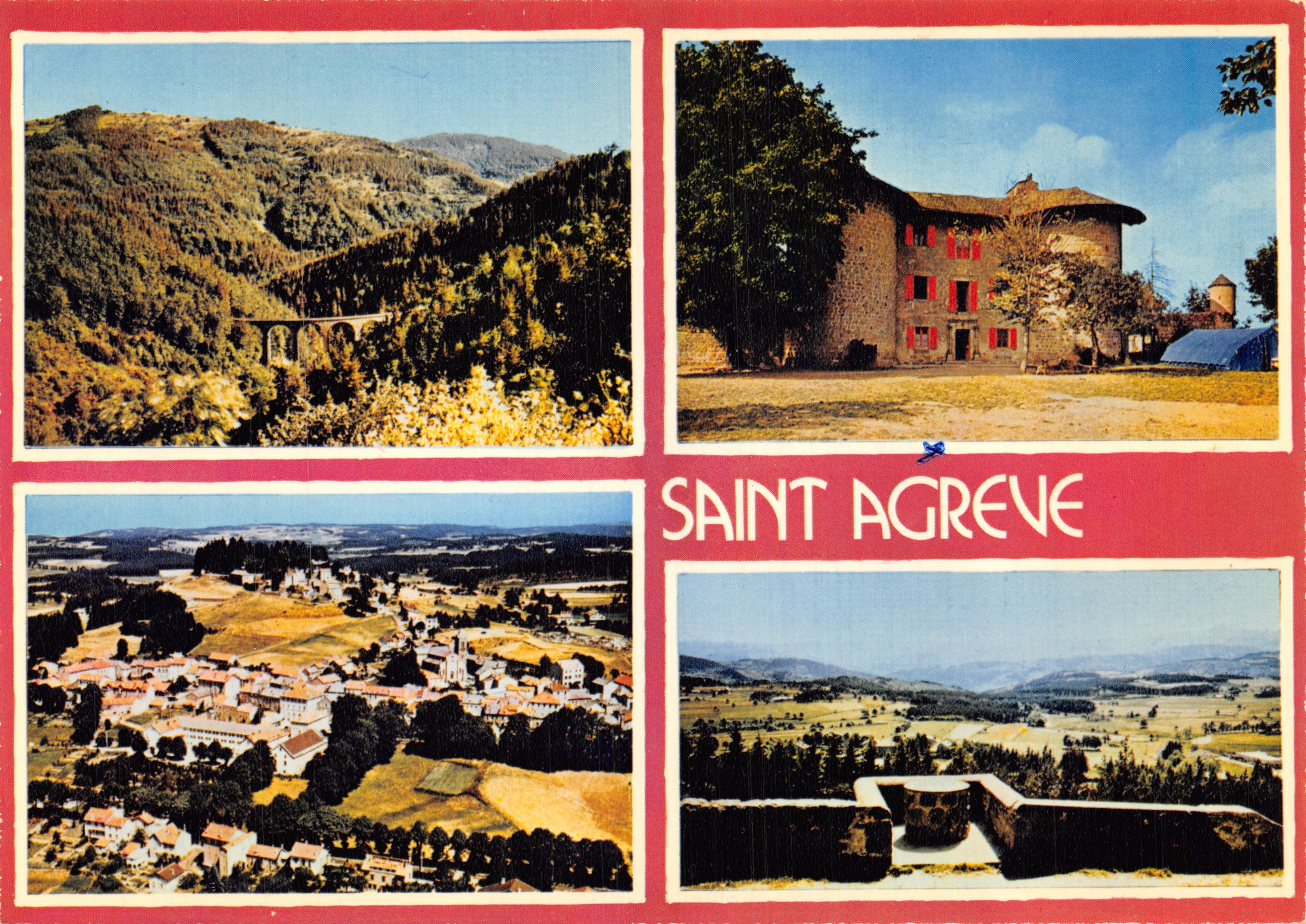 Saint-Agrève — vista generale, castello di Lacours, ponte di Intres — Combiér Editore Macon