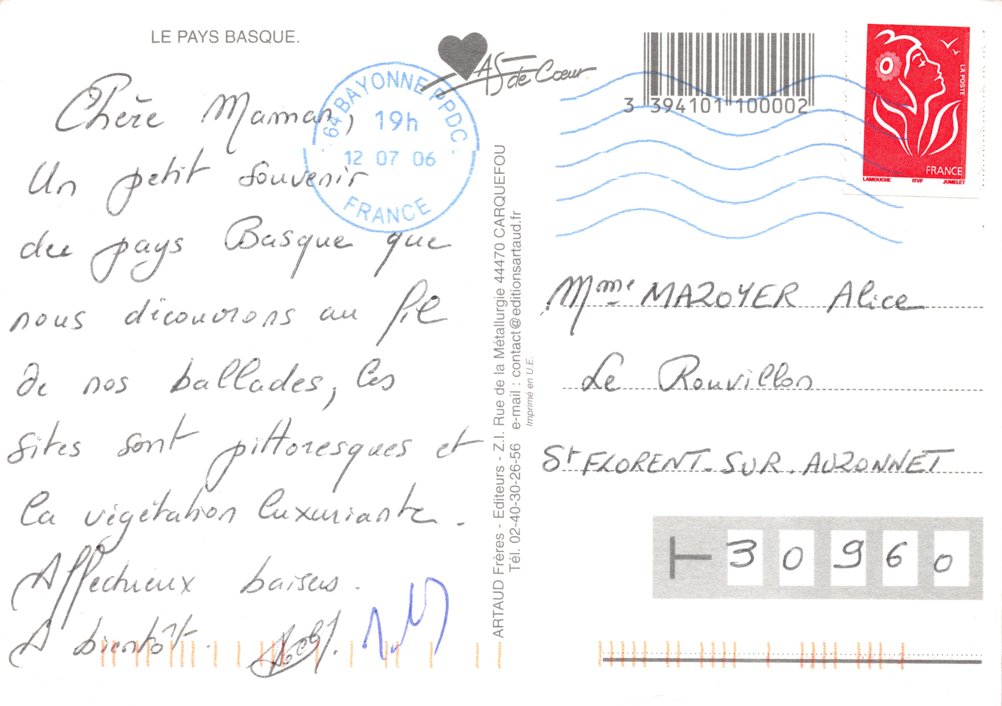Pays-Basque — vue côtière et scènes de village — Éditions Artaud Frères — Back