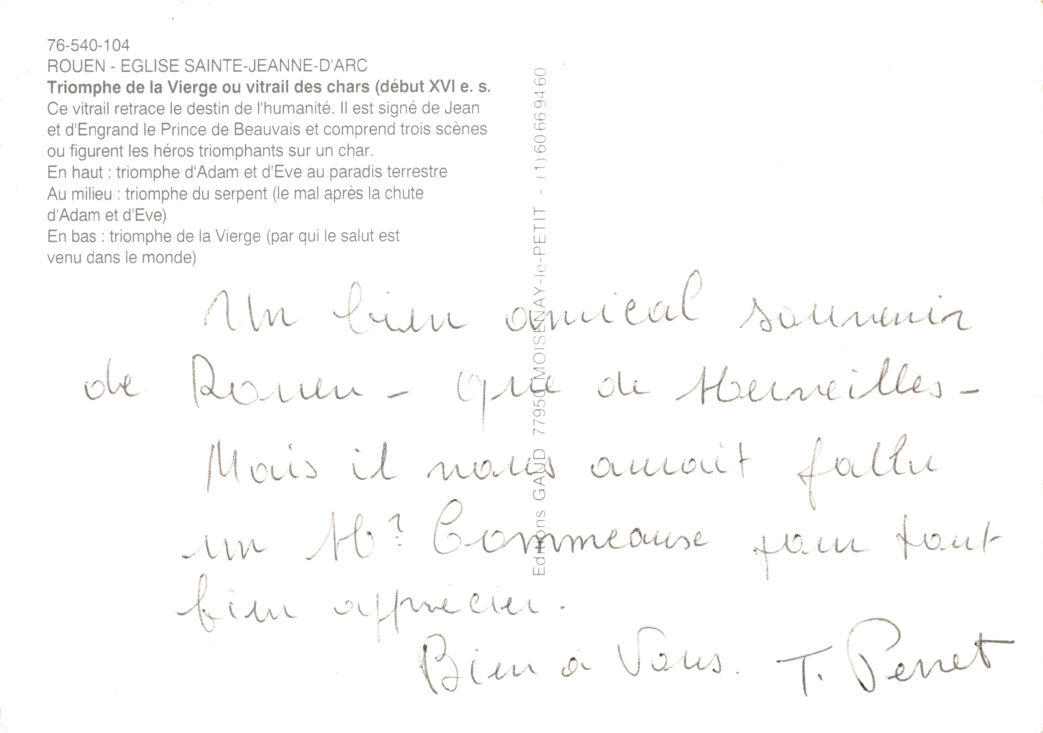 Rouen - Église Sainte-Jeanne-d'Arc — Vitrail des Chars (début XVIe s.) signé Jean et d'Engrand le Prince de Beauvais — Reverso