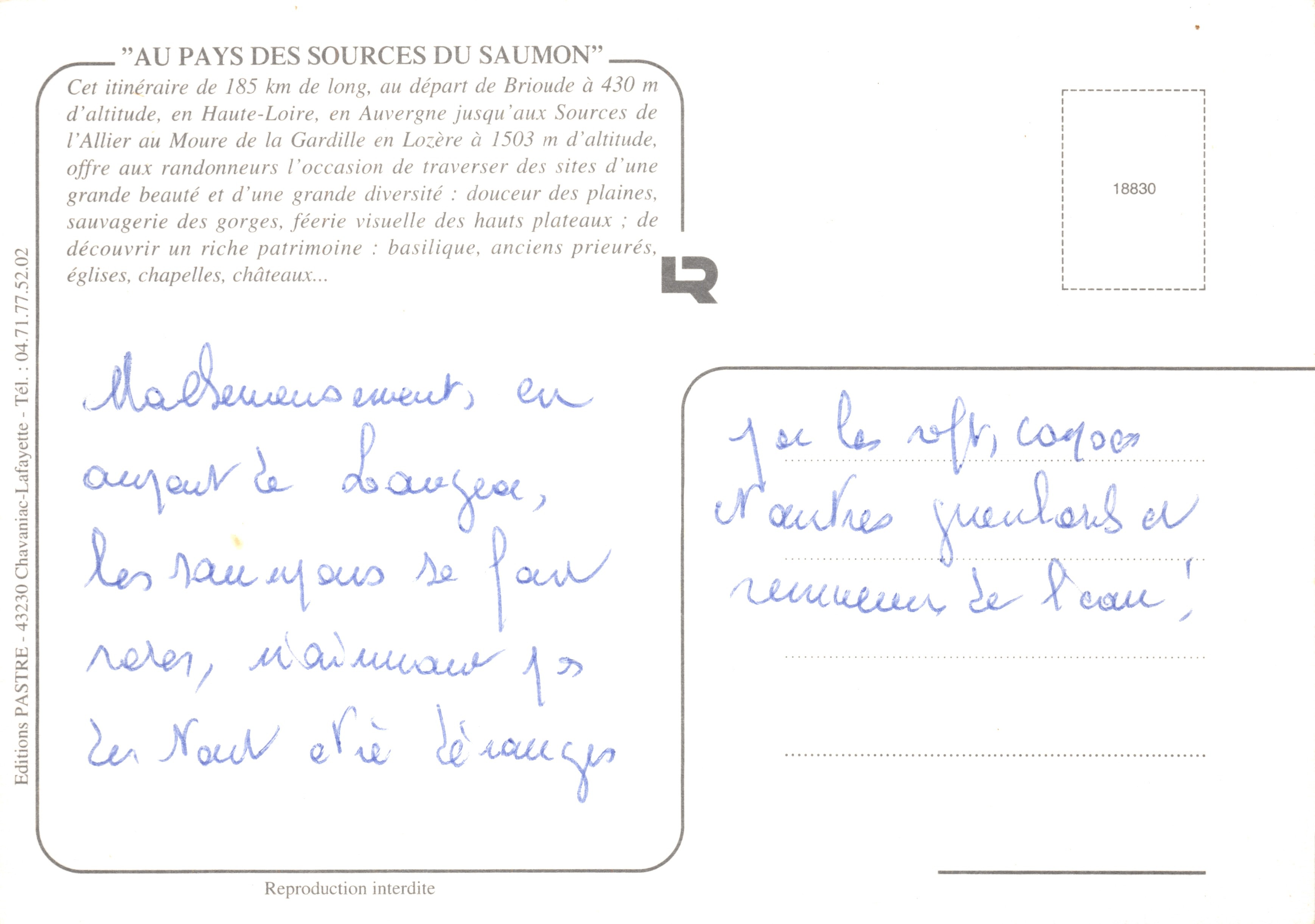 En el País de las Fuentes del Salmón — Valle y Gargantas del Allier — Editions PASTIRE — Reverso