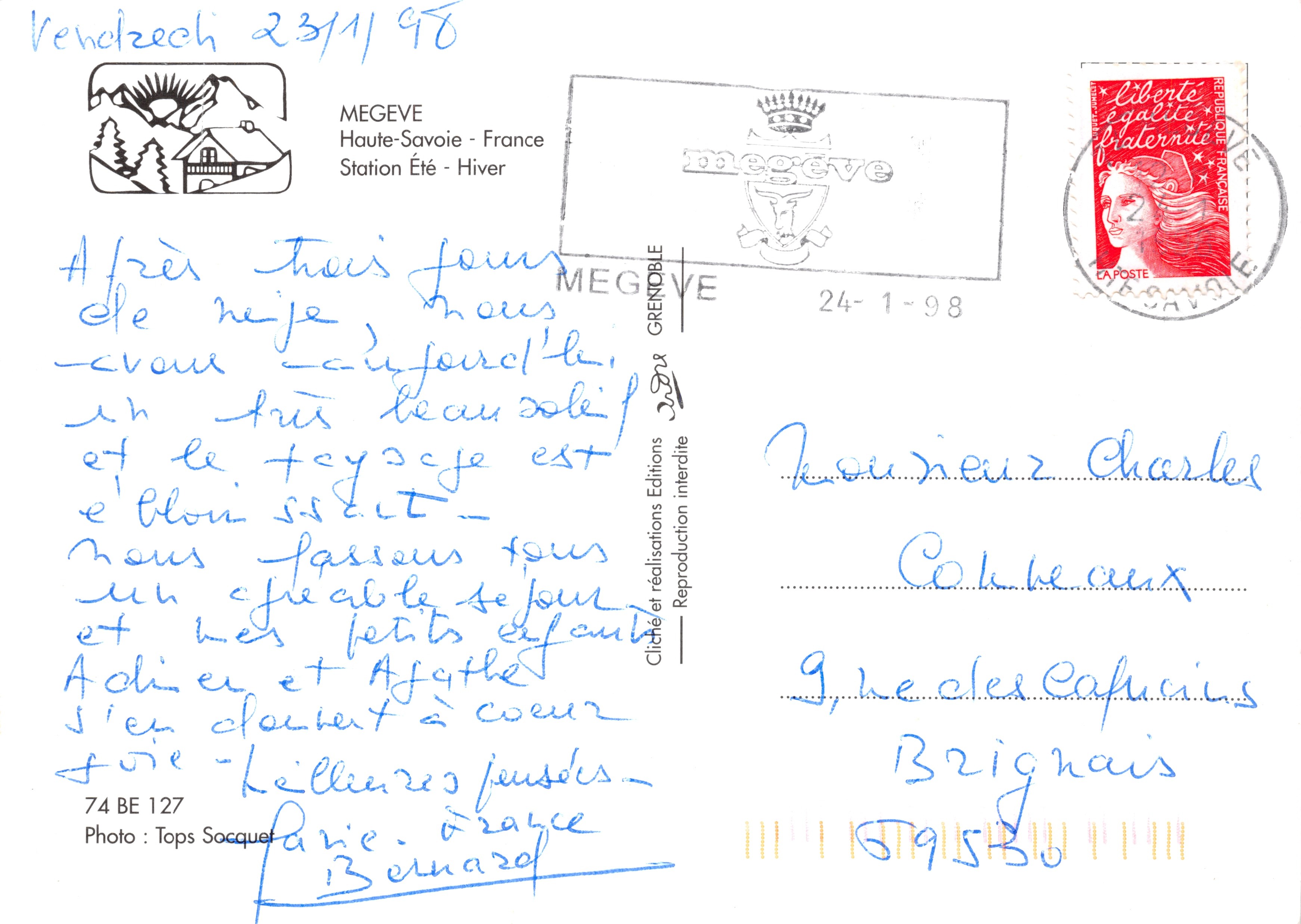 Megève — hotel Allard nevado con carros tirados por caballos — Éditions Mégeve — Reverso