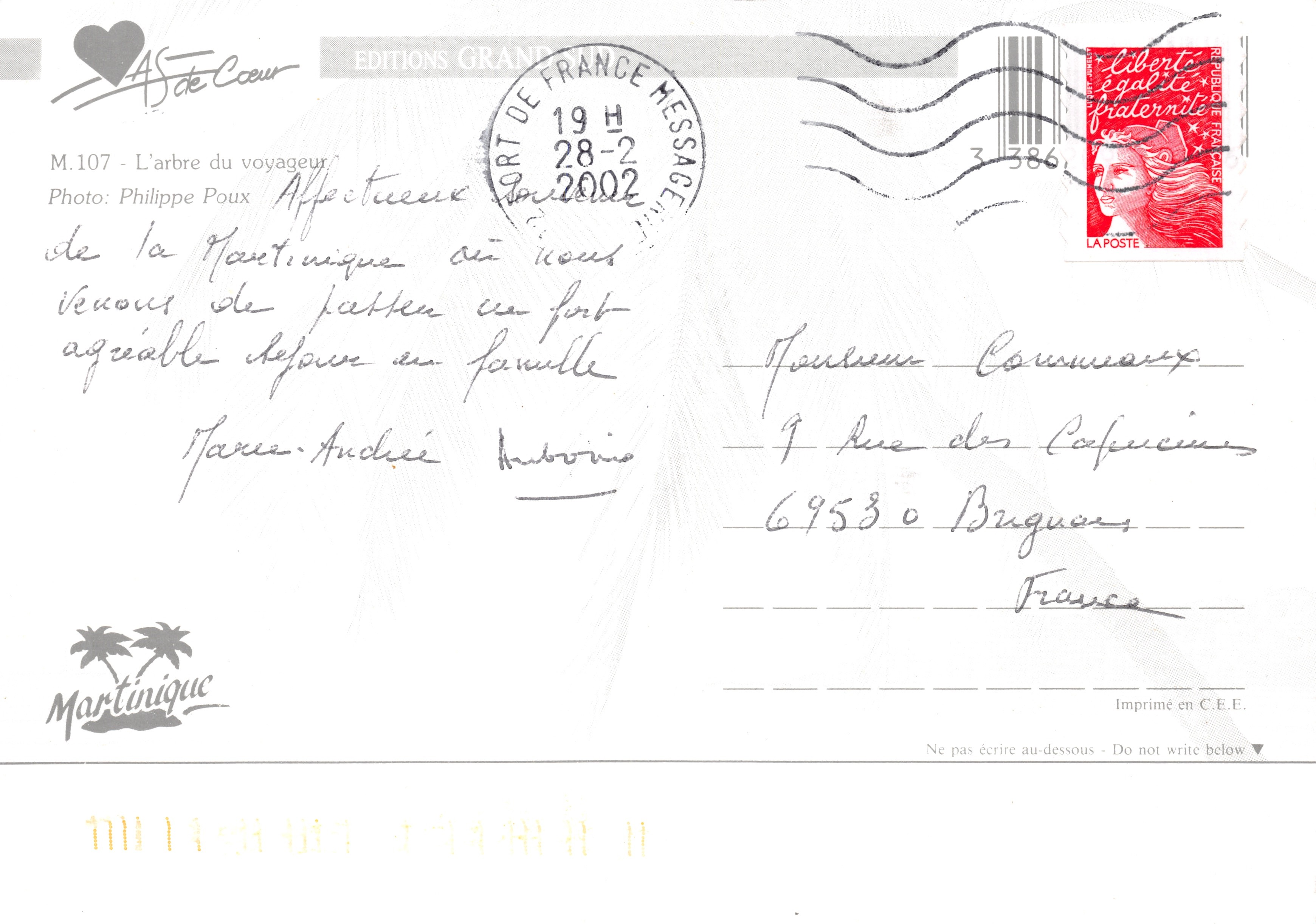 Martinica — Árbol del Viajero (Planta de plátano) — Éditions Grand France — Reverso